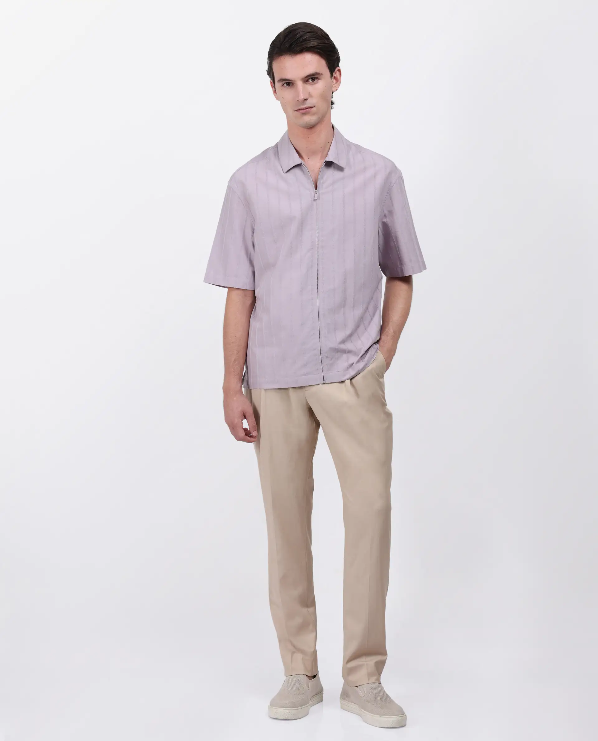 Rare Rabbit Men's Tenerz Dusky Purple Cotton Striped Print Boxy Fit Half Sleeve Collared Shirt - Image 3