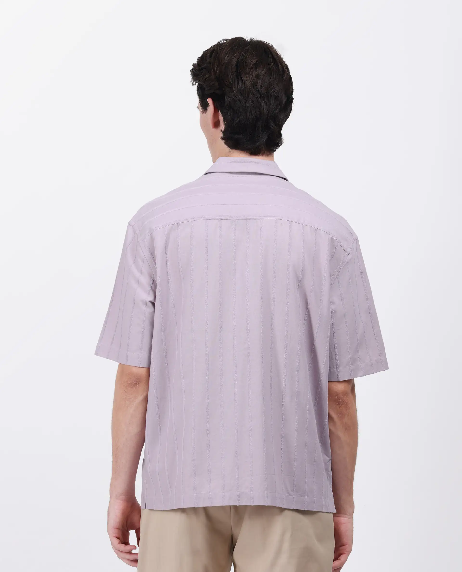 Rare Rabbit Men's Tenerz Dusky Purple Cotton Striped Print Boxy Fit Half Sleeve Collared Shirt - Image 8