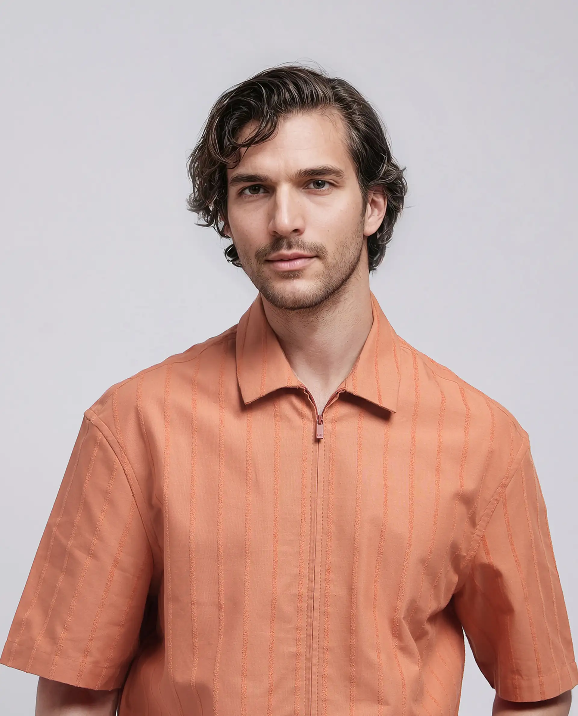 Rare Rabbit Men's Tenerz Rust Cotton Striped Print Boxy Fit Half Sleeve Collared Shirt - Image 8