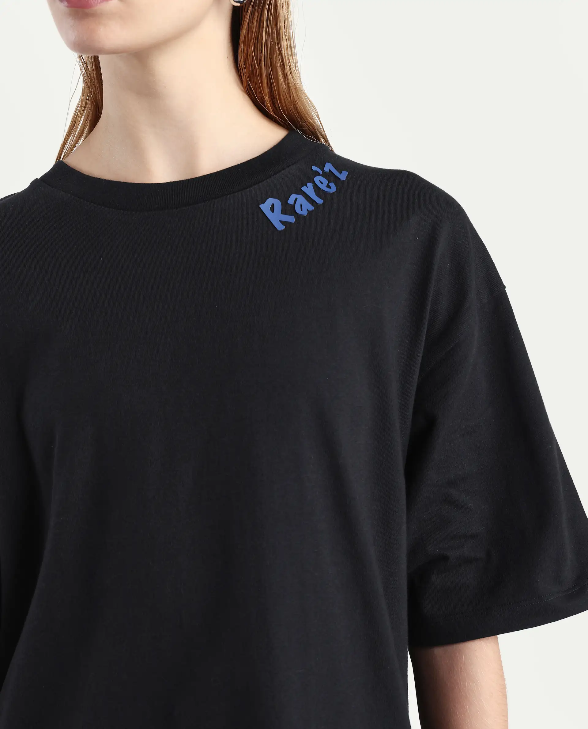 Rareism Women's Tenk Black Cotton Graphic Print Oversized T-Shirt - Image 4
