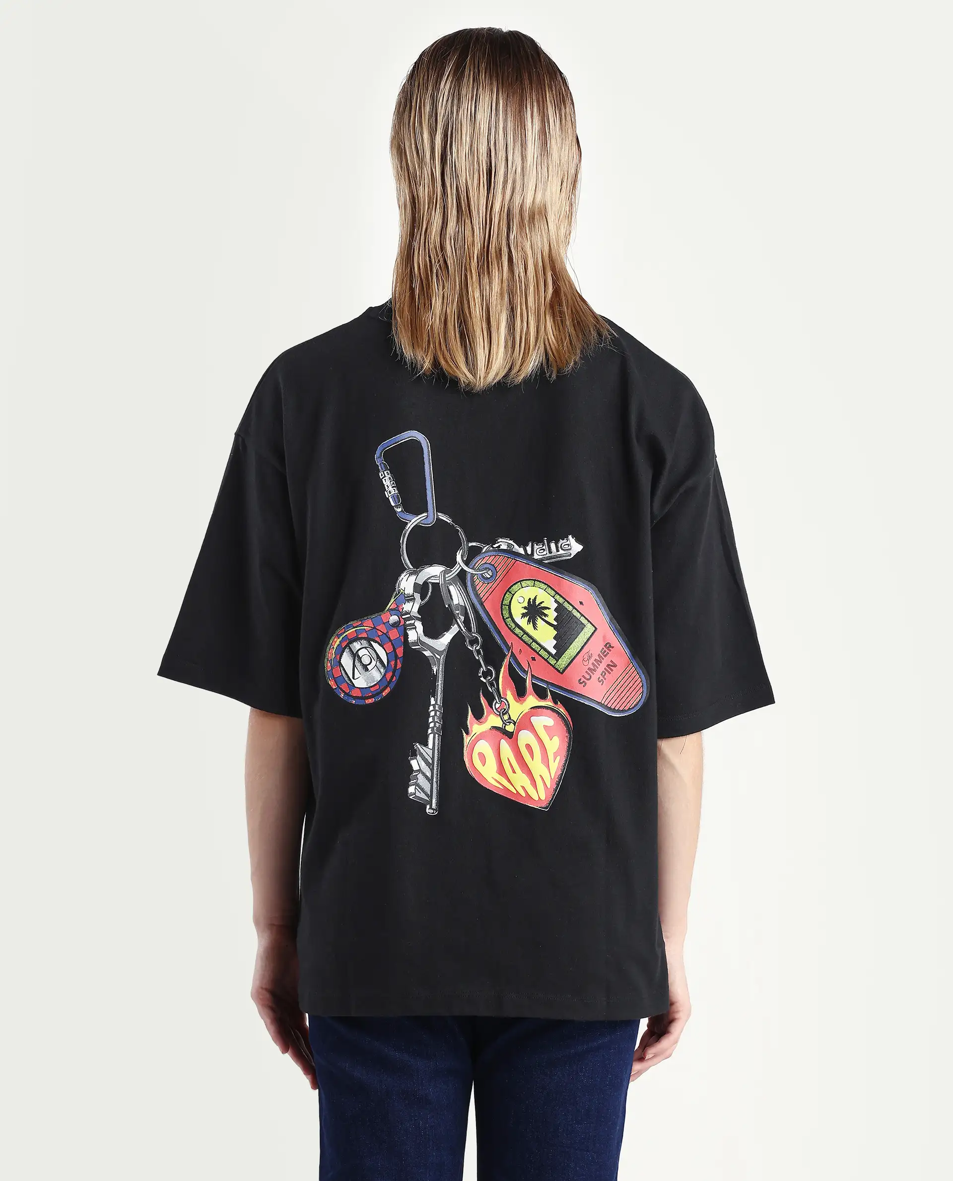 Rareism Women's Tenk Black Cotton Graphic Print Oversized T-Shirt - Image 7