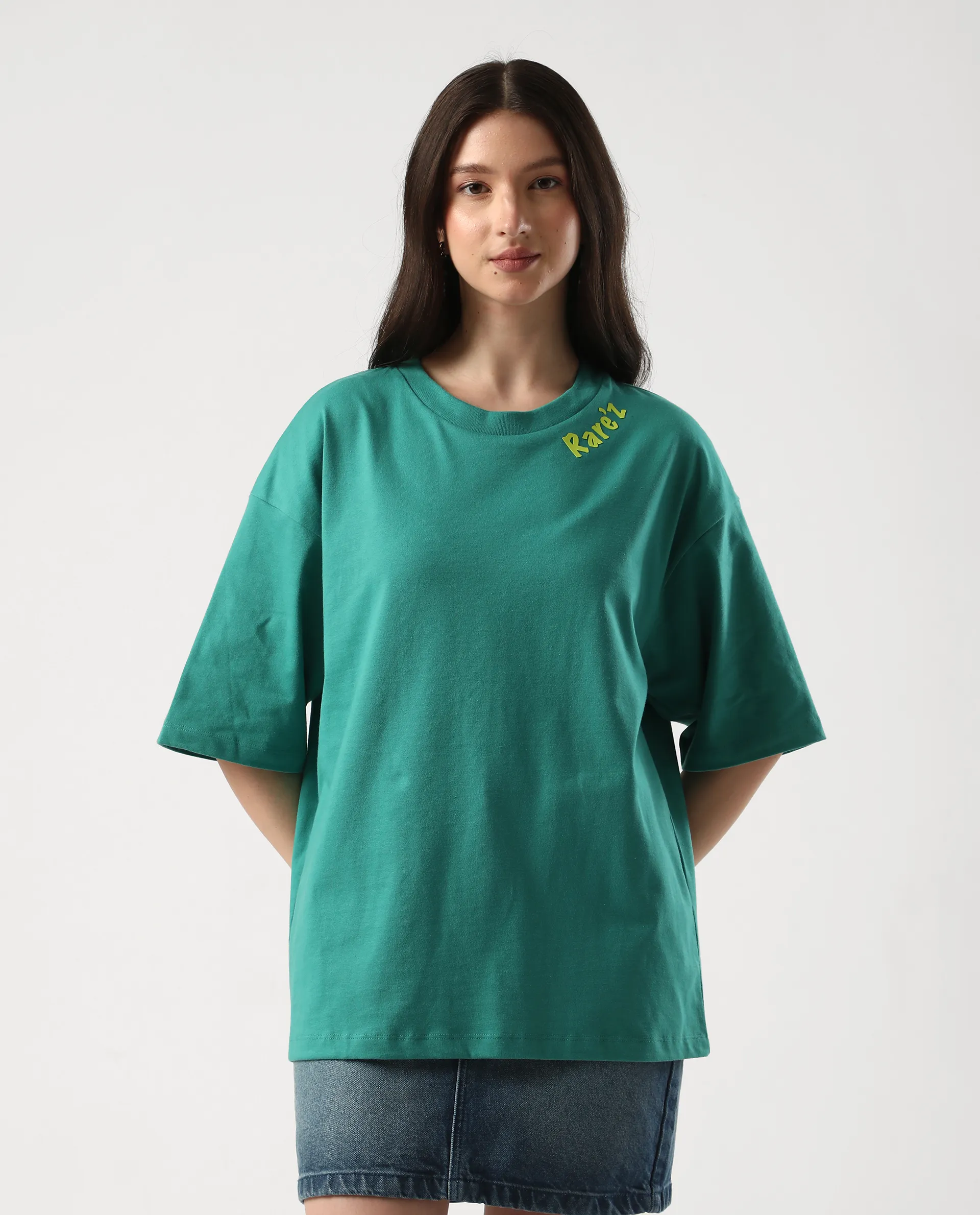 Rareism Women's Tenk Green Cotton Graphic Print Oversized T-Shirt - Image 3