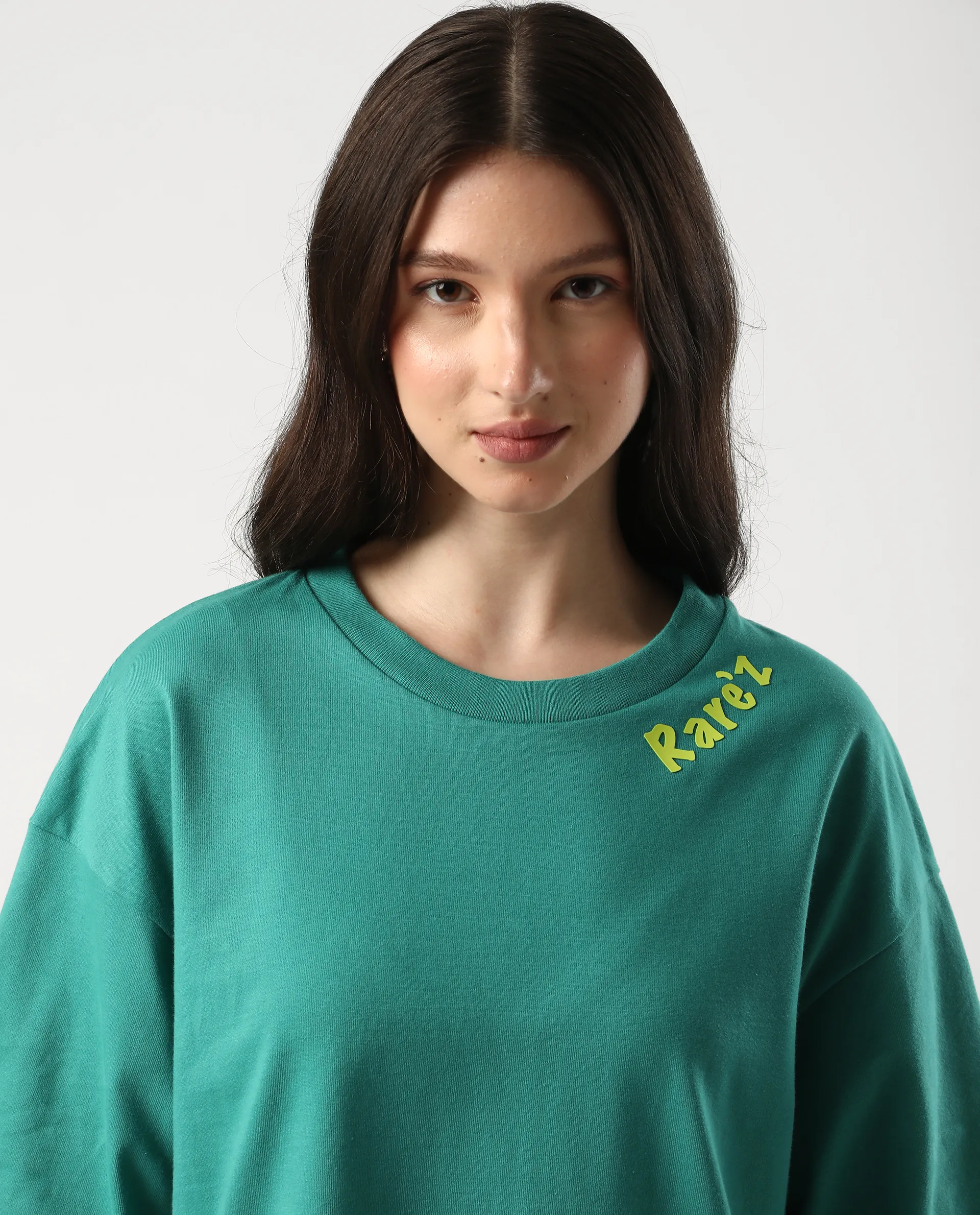 Rareism Women's Tenk Green Cotton Graphic Print Oversized T-Shirt - Image 4