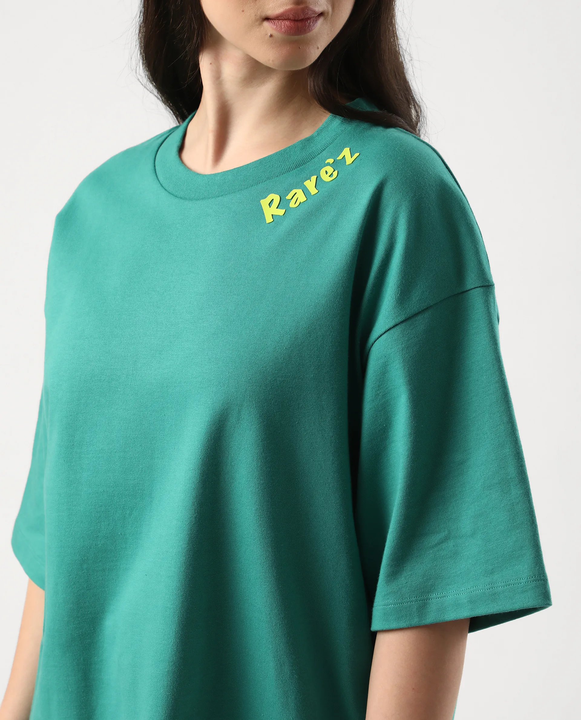 Rareism Women's Tenk Green Cotton Graphic Print Oversized T-Shirt - Image 5