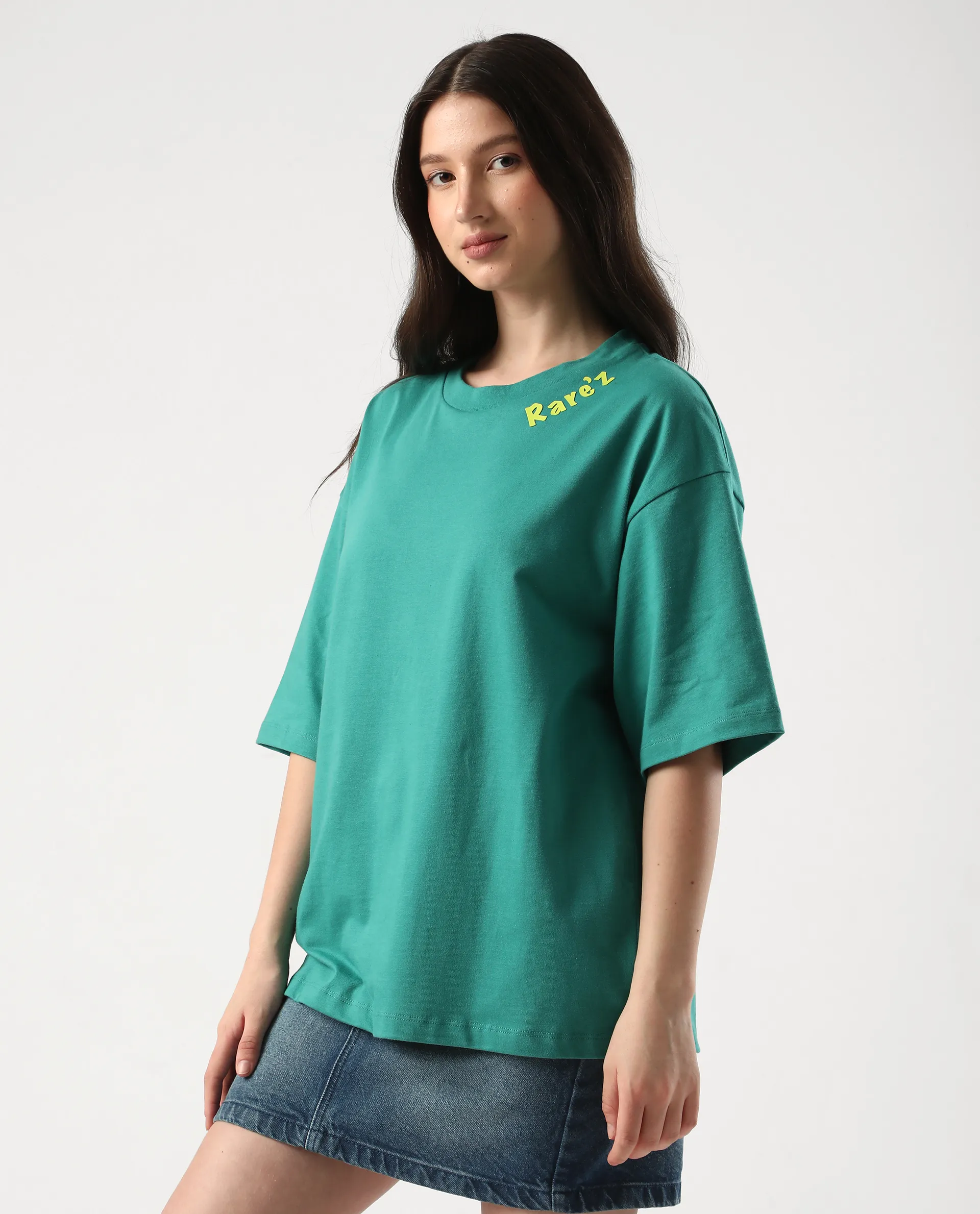 Rareism Women's Tenk Green Cotton Graphic Print Oversized T-Shirt - Image 6