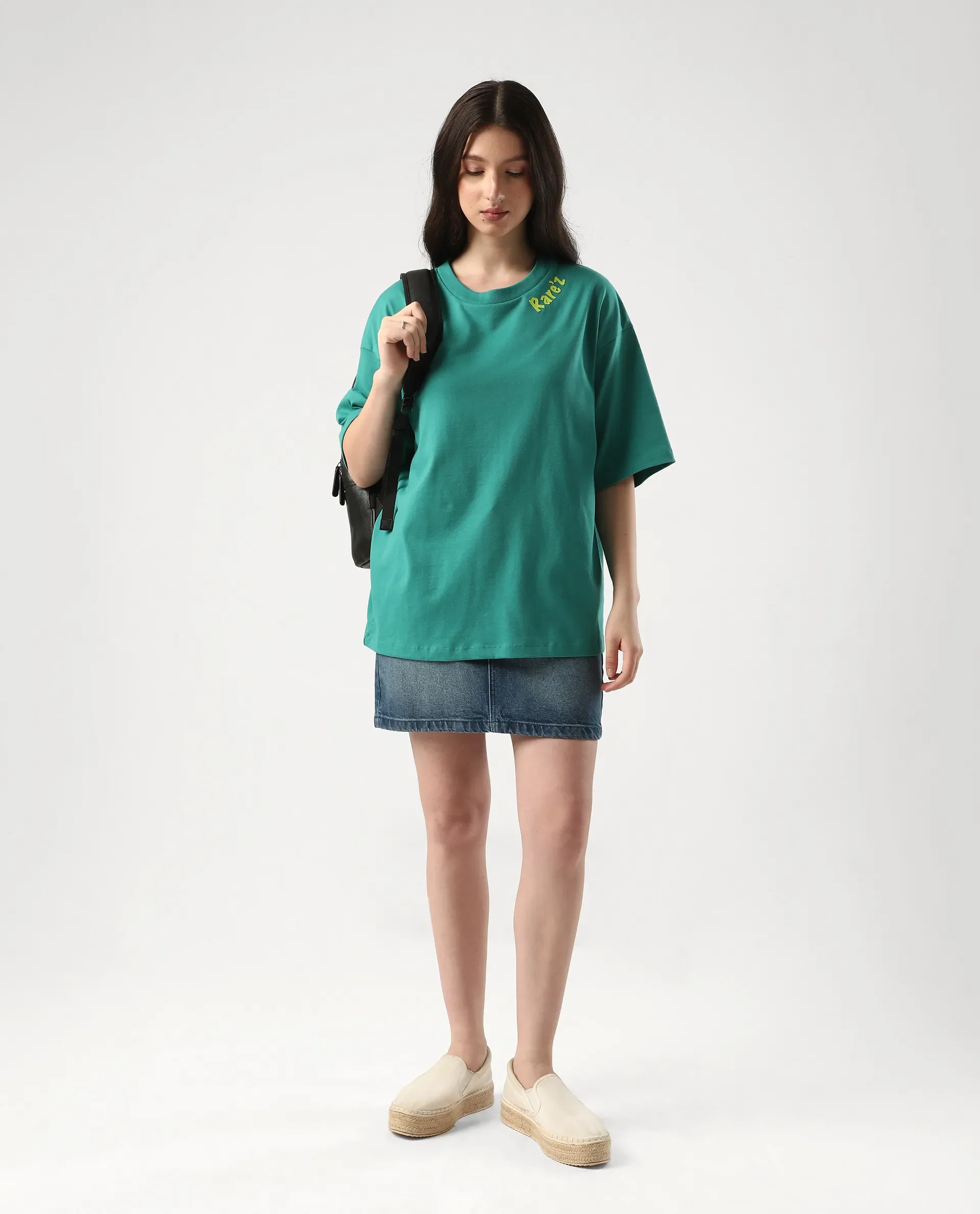 Rareism Women's Tenk Green Cotton Graphic Print Oversized T-Shirt - Image 8