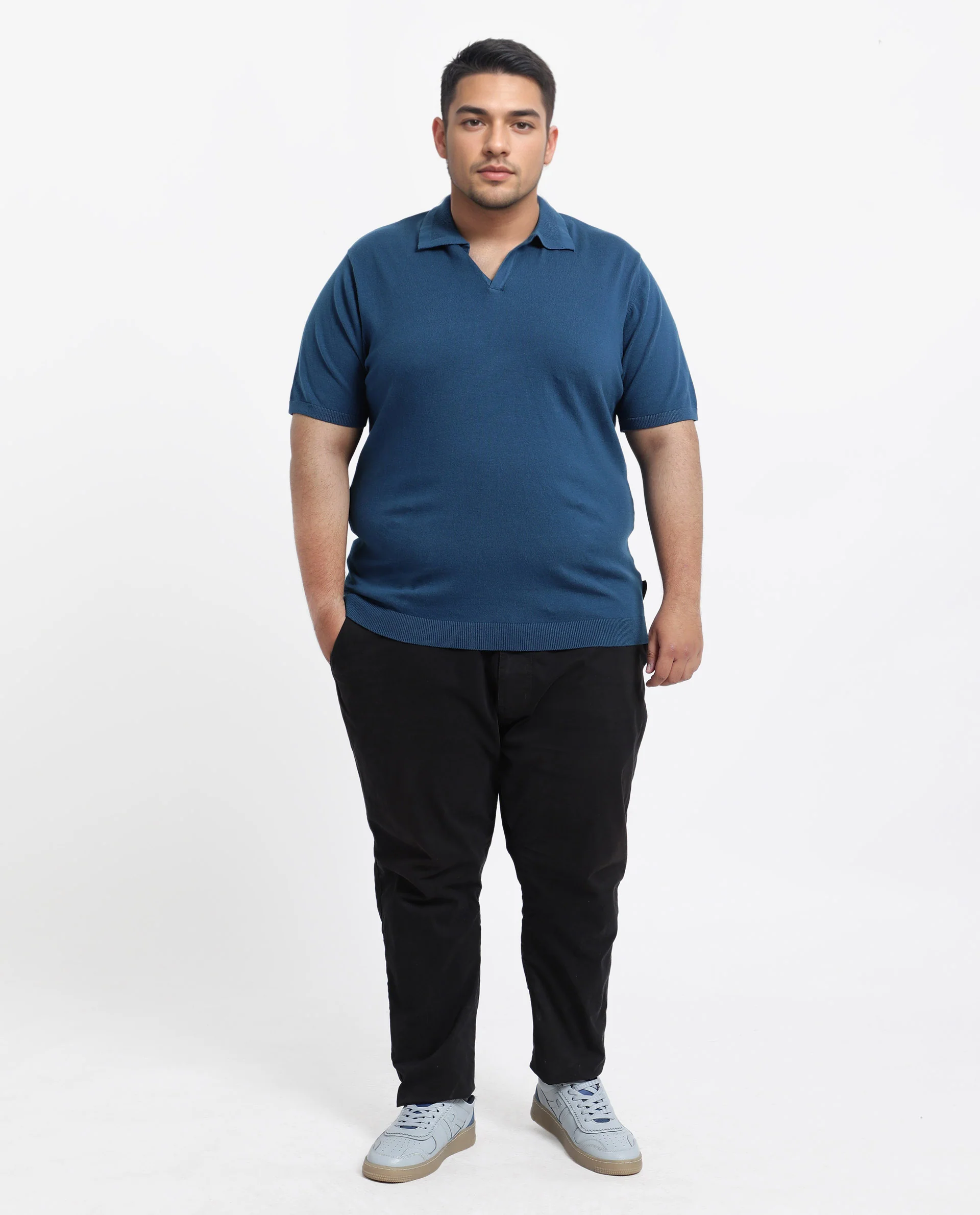 Rare Rabbit Men's Teny-L Dark Blue Cotton Blend Plain Plus Size Half Sleeve Polo - Image 2