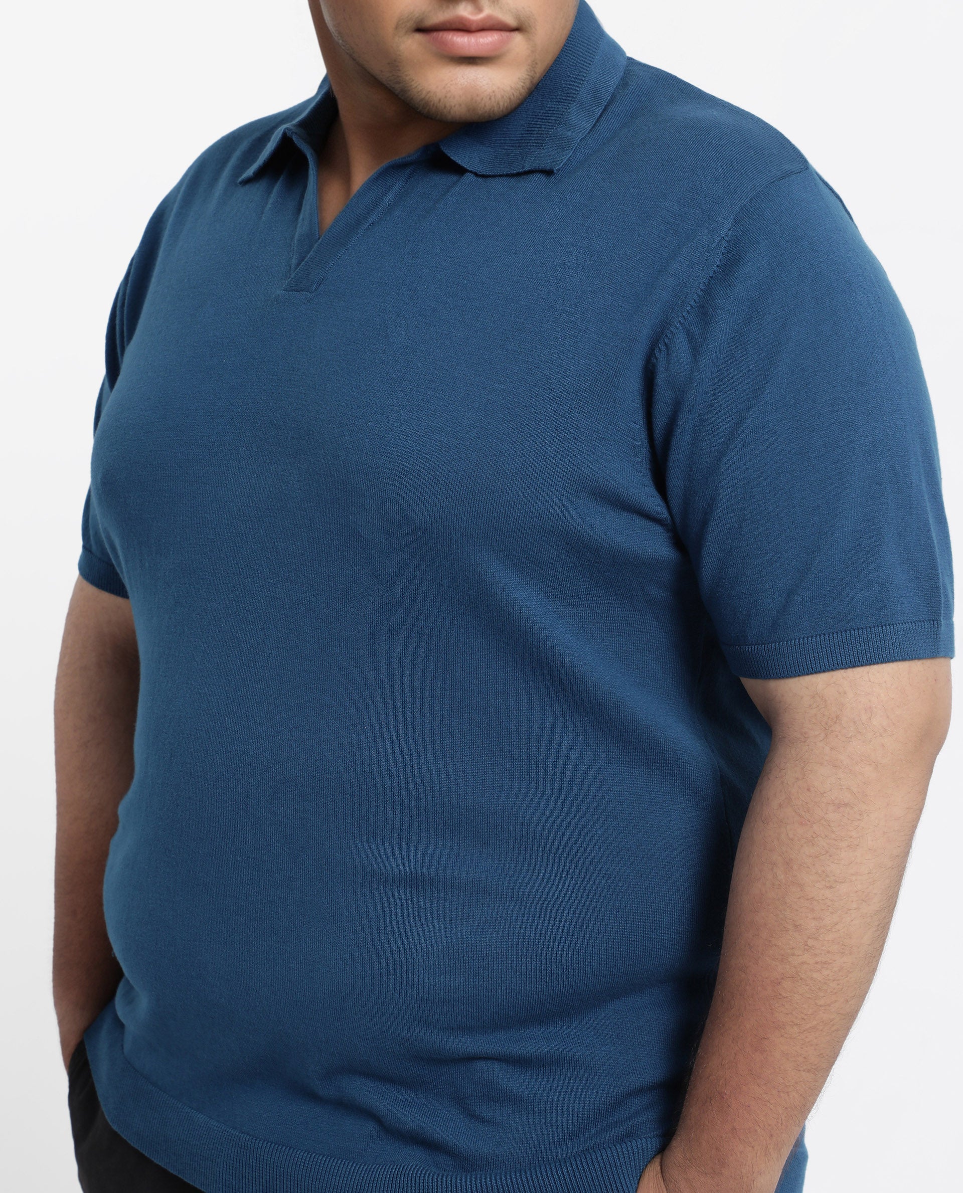Rare Rabbit Men's Teny-L Dark Blue Cotton Blend Plain Plus Size Half Sleeve Polo - Image 3