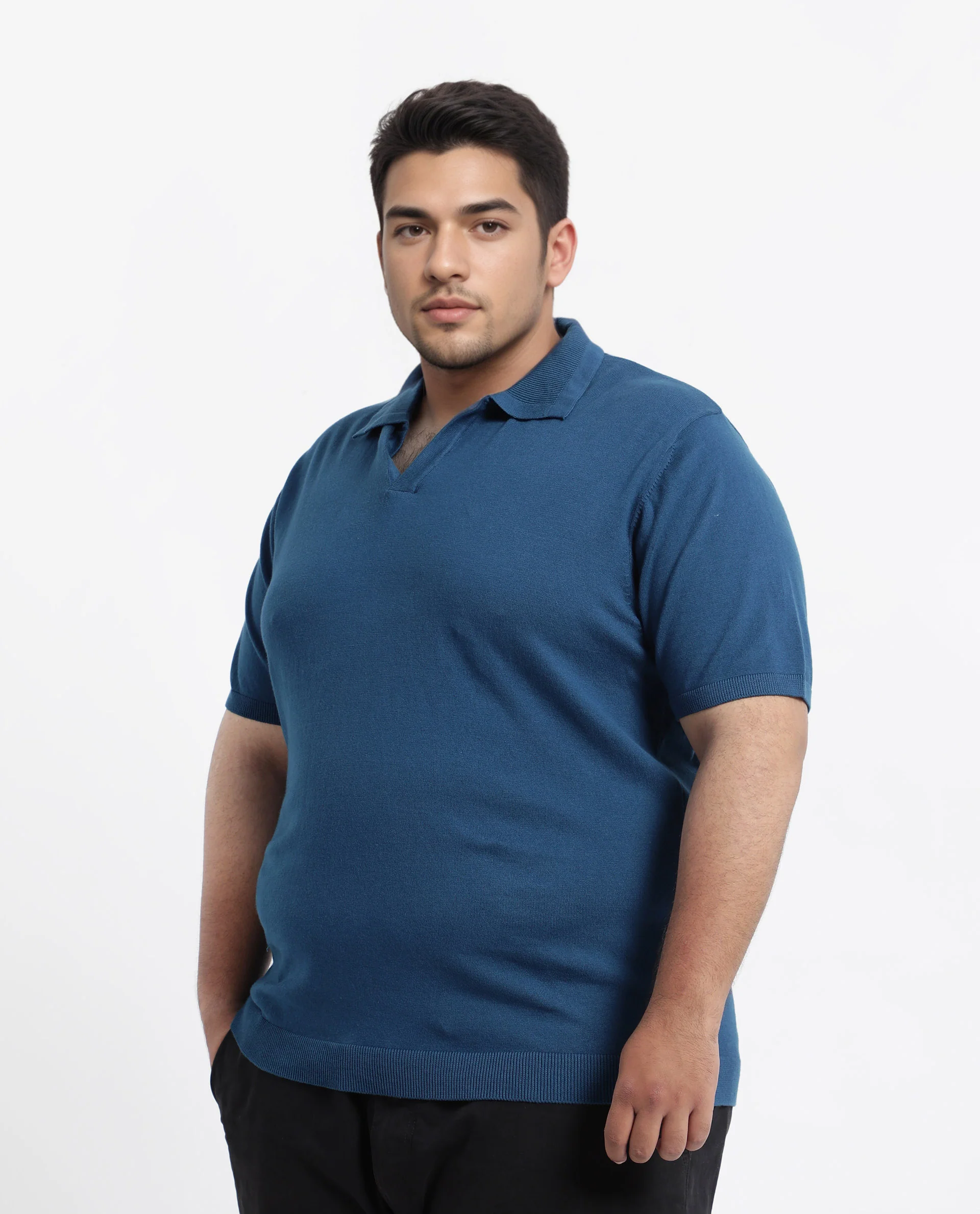 Rare Rabbit Men's Teny-L Dark Blue Cotton Blend Plain Plus Size Half Sleeve Polo - Image 4
