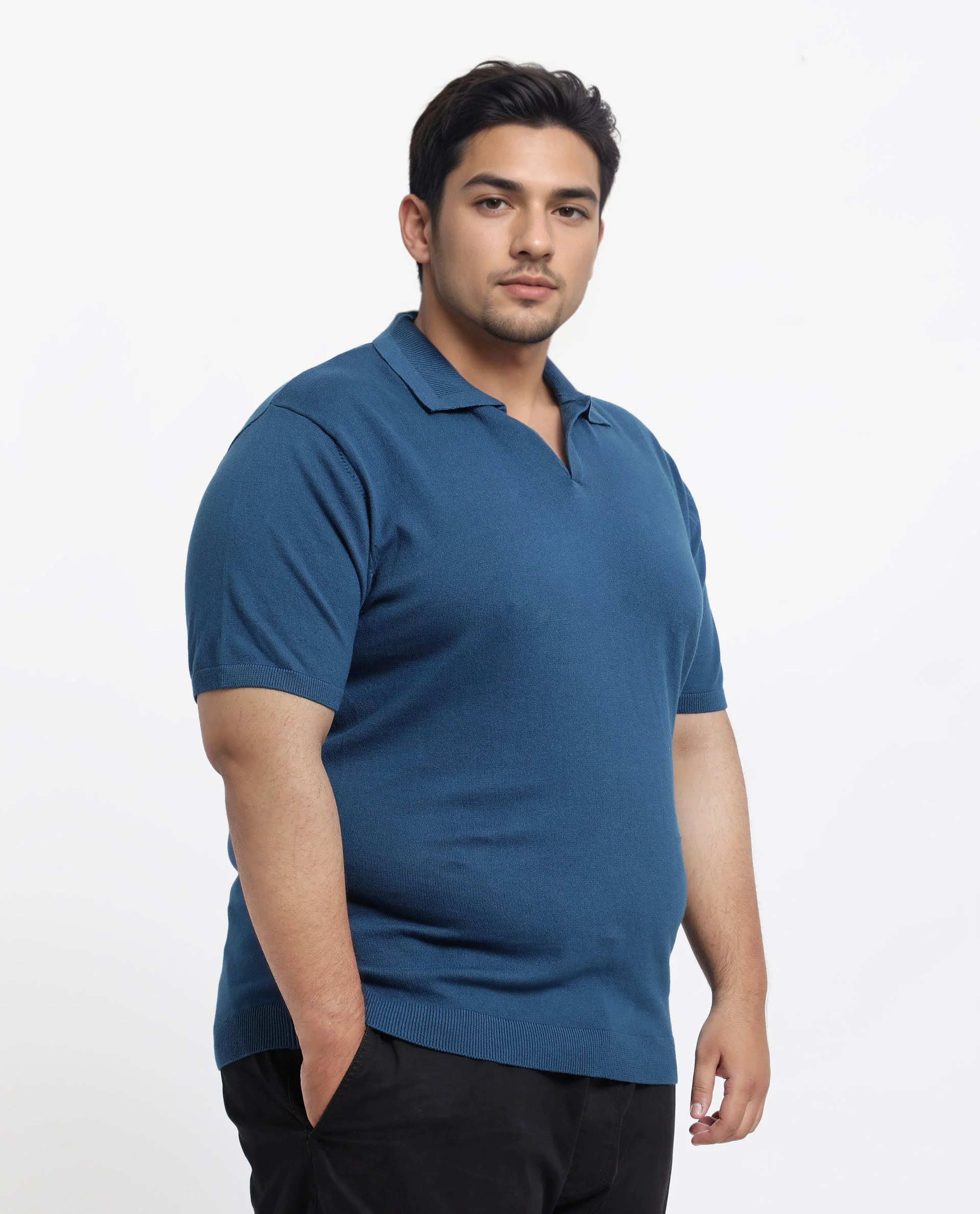 Rare Rabbit Men's Teny-L Dark Blue Cotton Blend Plain Plus Size Half Sleeve Polo - Image 5