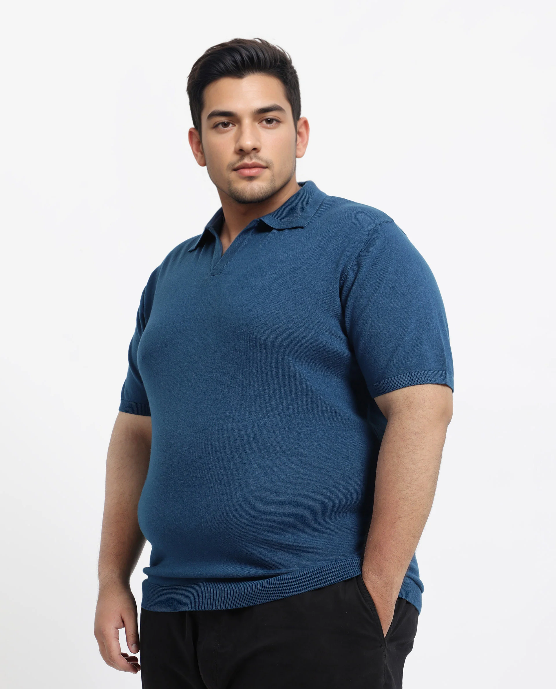 Rare Rabbit Men's Teny-L Dark Blue Cotton Blend Plain Plus Size Half Sleeve Polo - Image 7