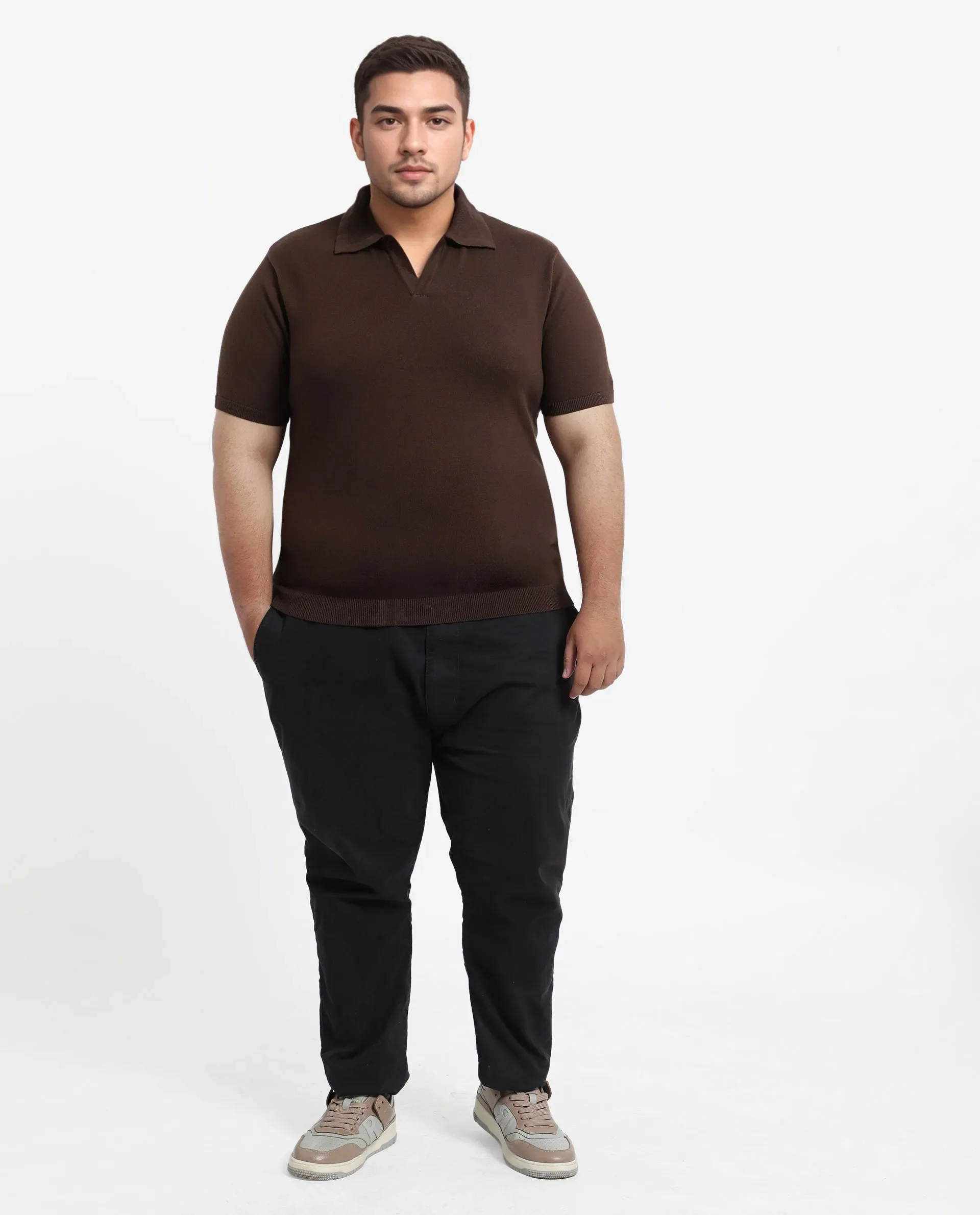 Rare Rabbit Men's Teny-L Dark Brown Cotton Blend Plain Plus Size Half Sleeve Polo - Image 2