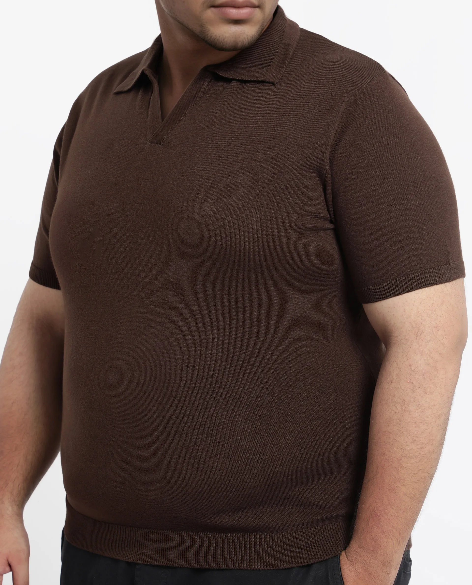 Rare Rabbit Men's Teny-L Dark Brown Cotton Blend Plain Plus Size Half Sleeve Polo - Image 3