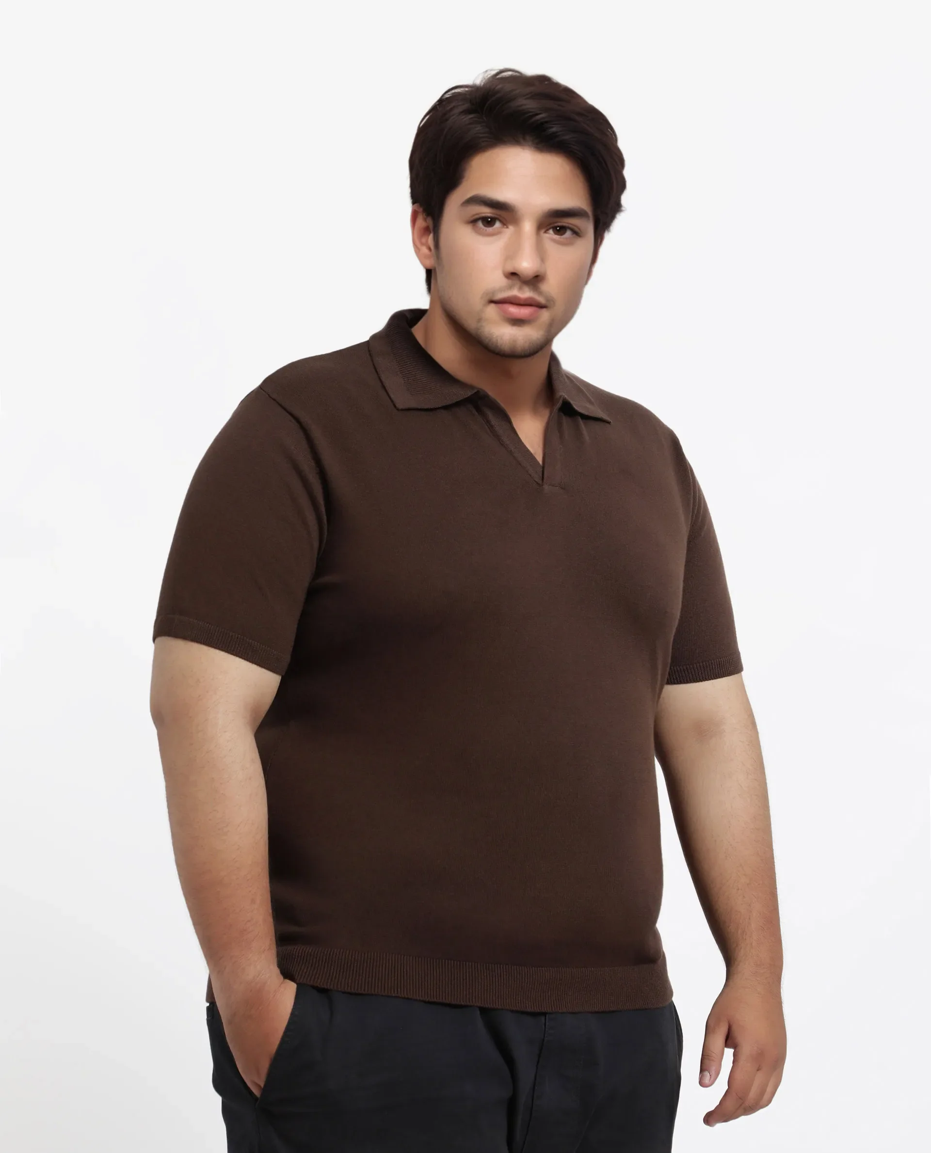 Rare Rabbit Men's Teny-L Dark Brown Cotton Blend Plain Plus Size Half Sleeve Polo - Image 5
