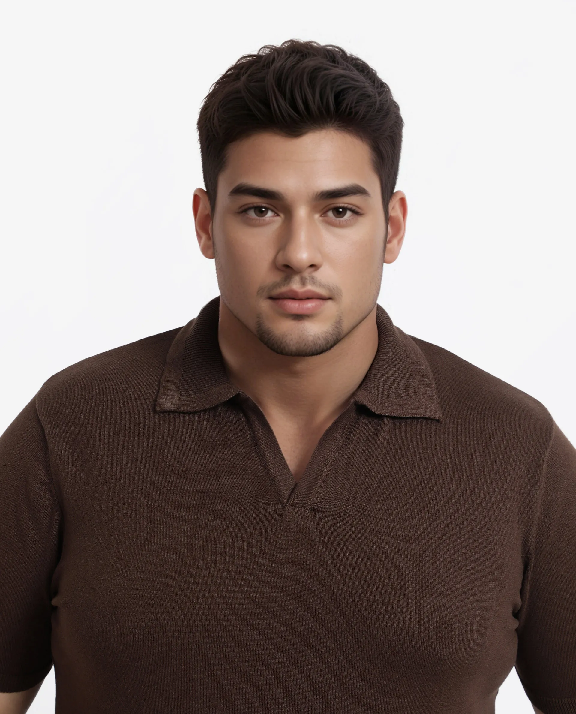Rare Rabbit Men's Teny-L Dark Brown Cotton Blend Plain Plus Size Half Sleeve Polo - Image 6