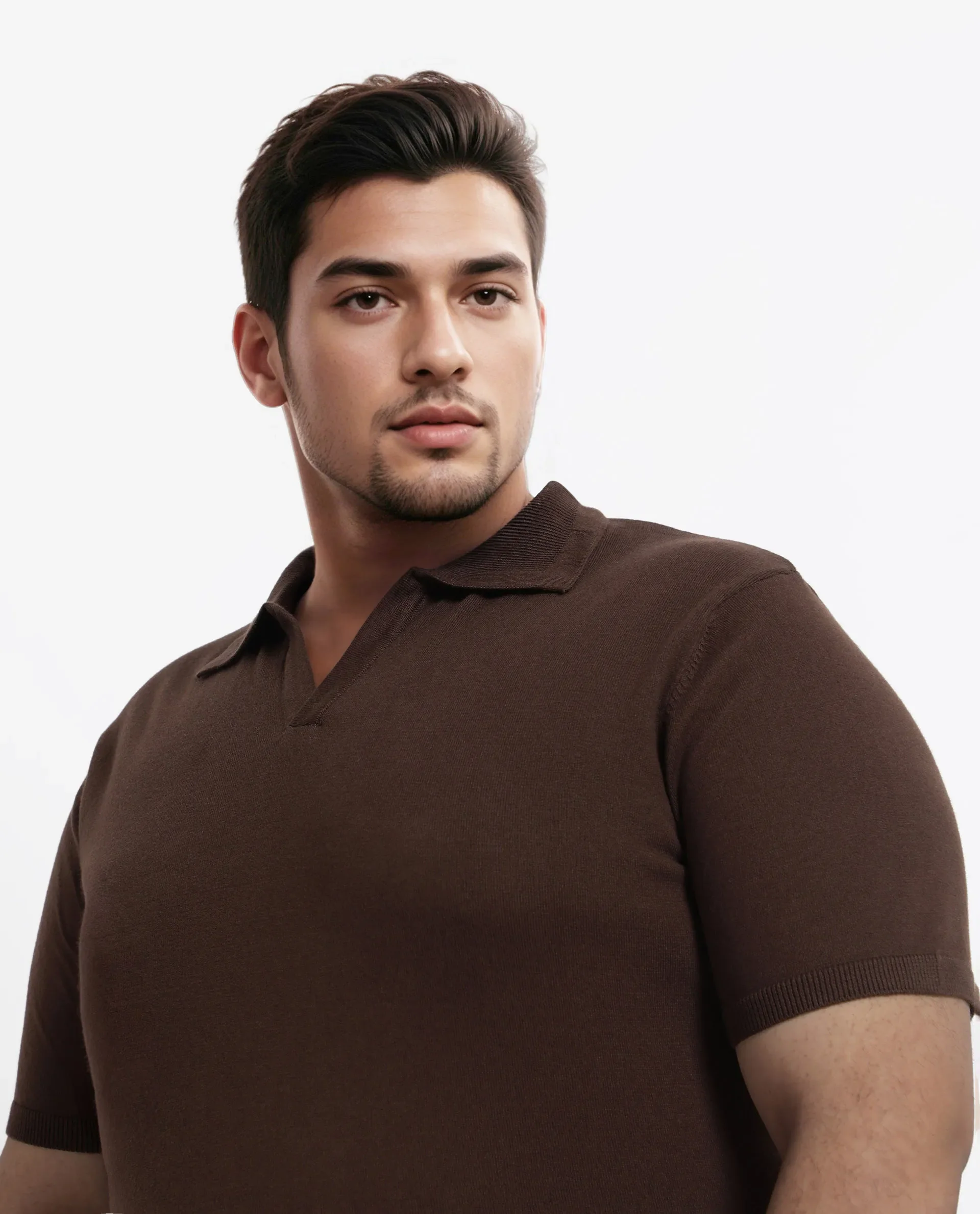 Rare Rabbit Men's Teny-L Dark Brown Cotton Blend Plain Plus Size Half Sleeve Polo - Image 7