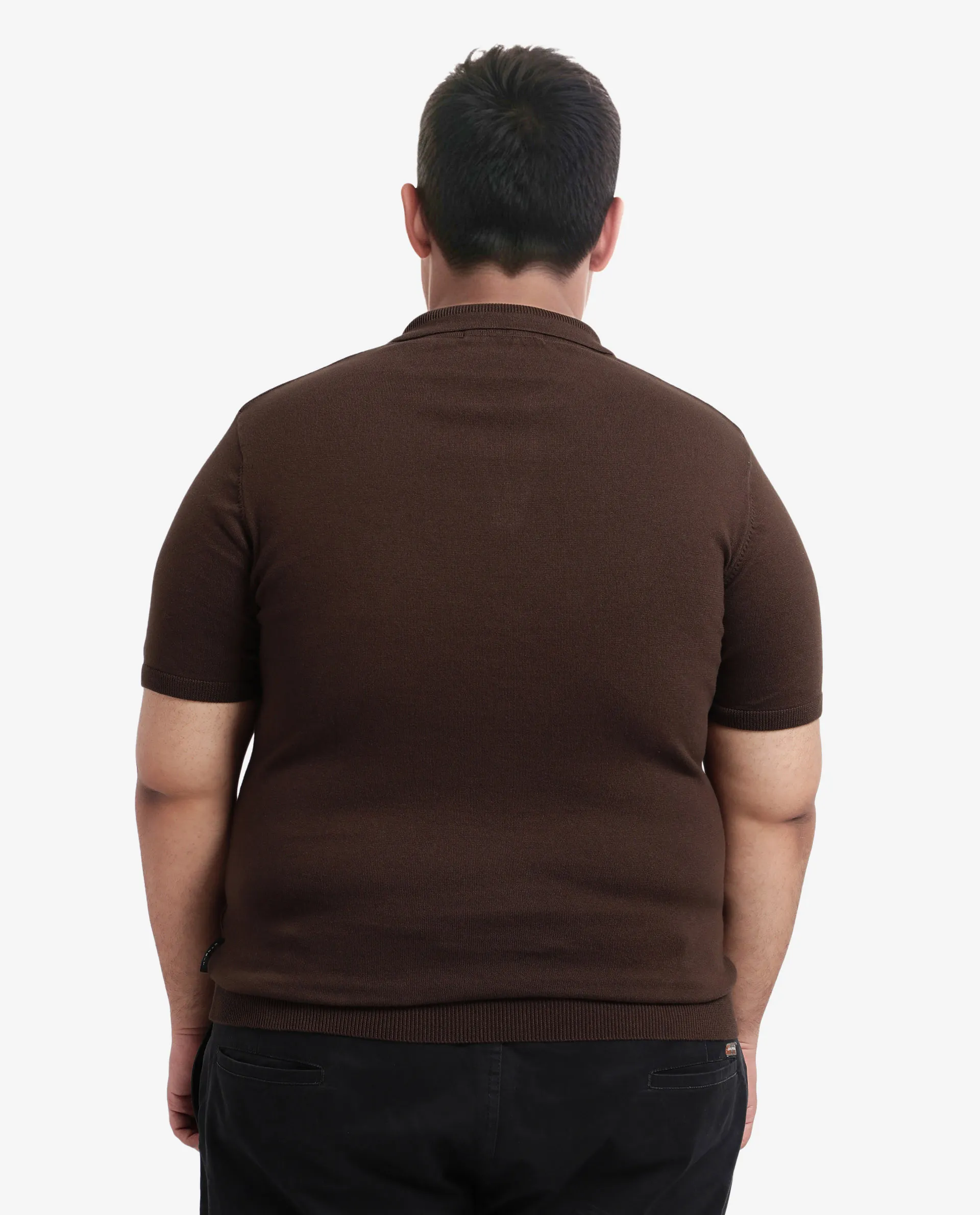 Rare Rabbit Men's Teny-L Dark Brown Cotton Blend Plain Plus Size Half Sleeve Polo - Image 8
