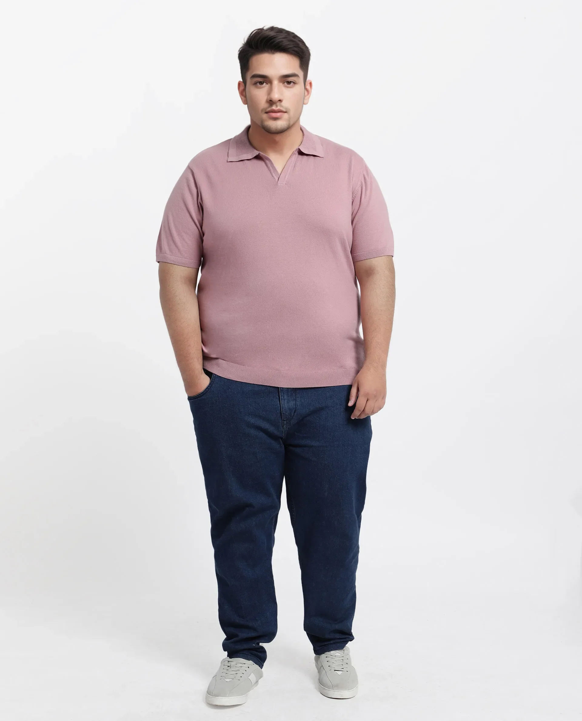 Rare Rabbit Men's Teny-L Dusky Pink Cotton Blend Plain Plus Size Half Sleeve Polo - Image 2