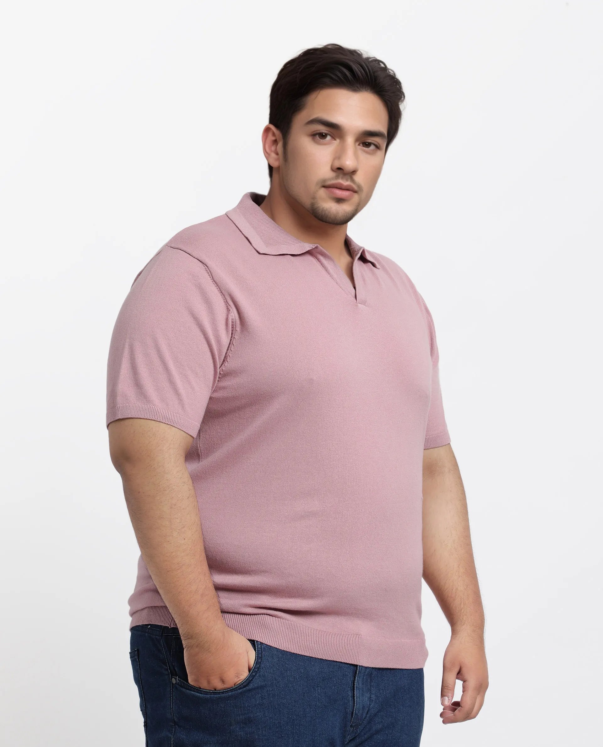 Rare Rabbit Men's Teny-L Dusky Pink Cotton Blend Plain Plus Size Half Sleeve Polo - Image 4
