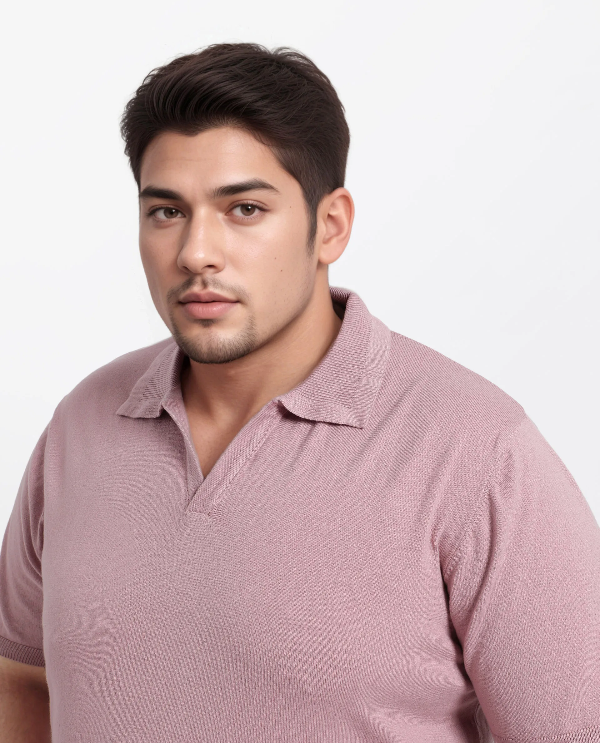 Rare Rabbit Men's Teny-L Dusky Pink Cotton Blend Plain Plus Size Half Sleeve Polo - Image 5
