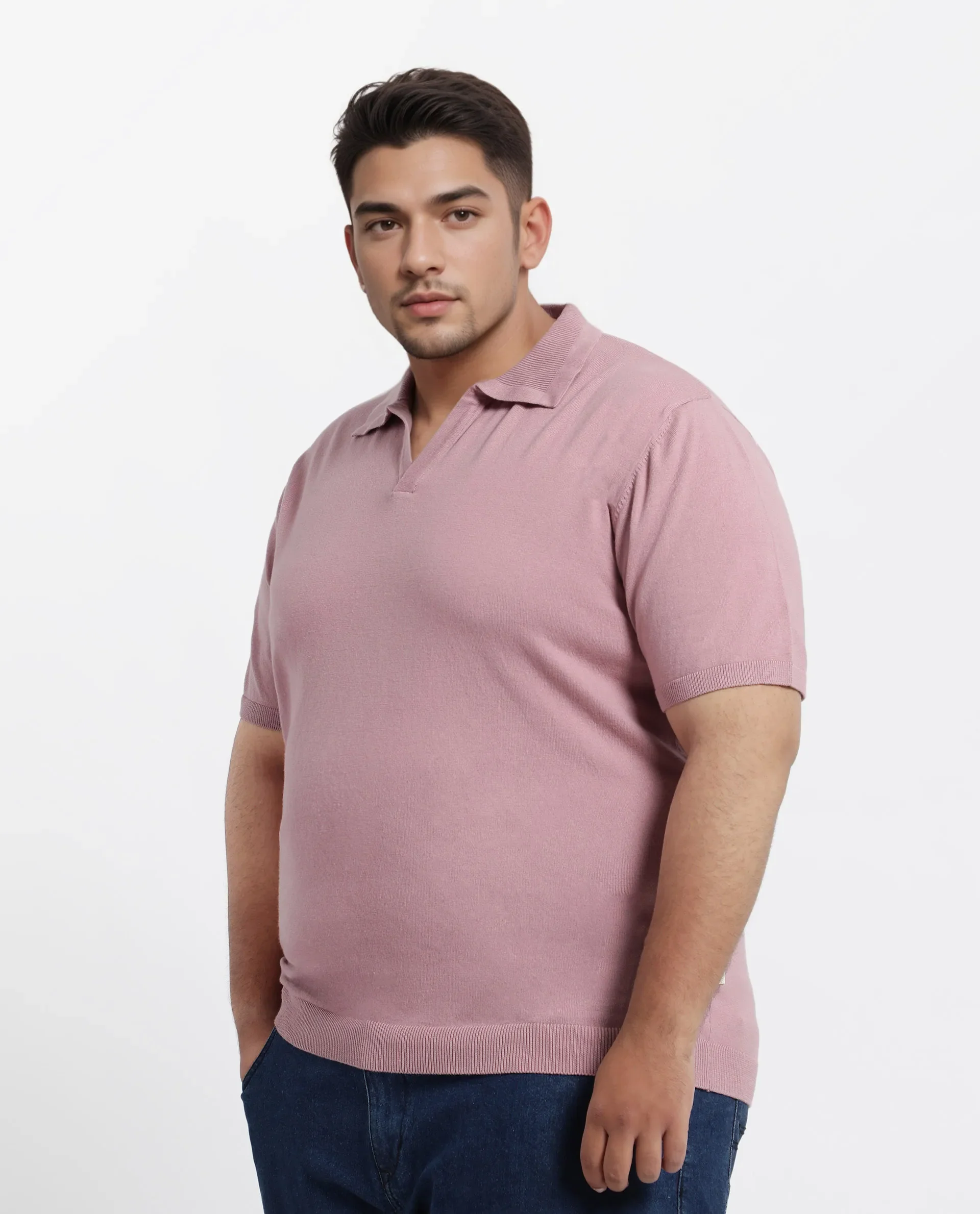 Rare Rabbit Men's Teny-L Dusky Pink Cotton Blend Plain Plus Size Half Sleeve Polo - Image 6