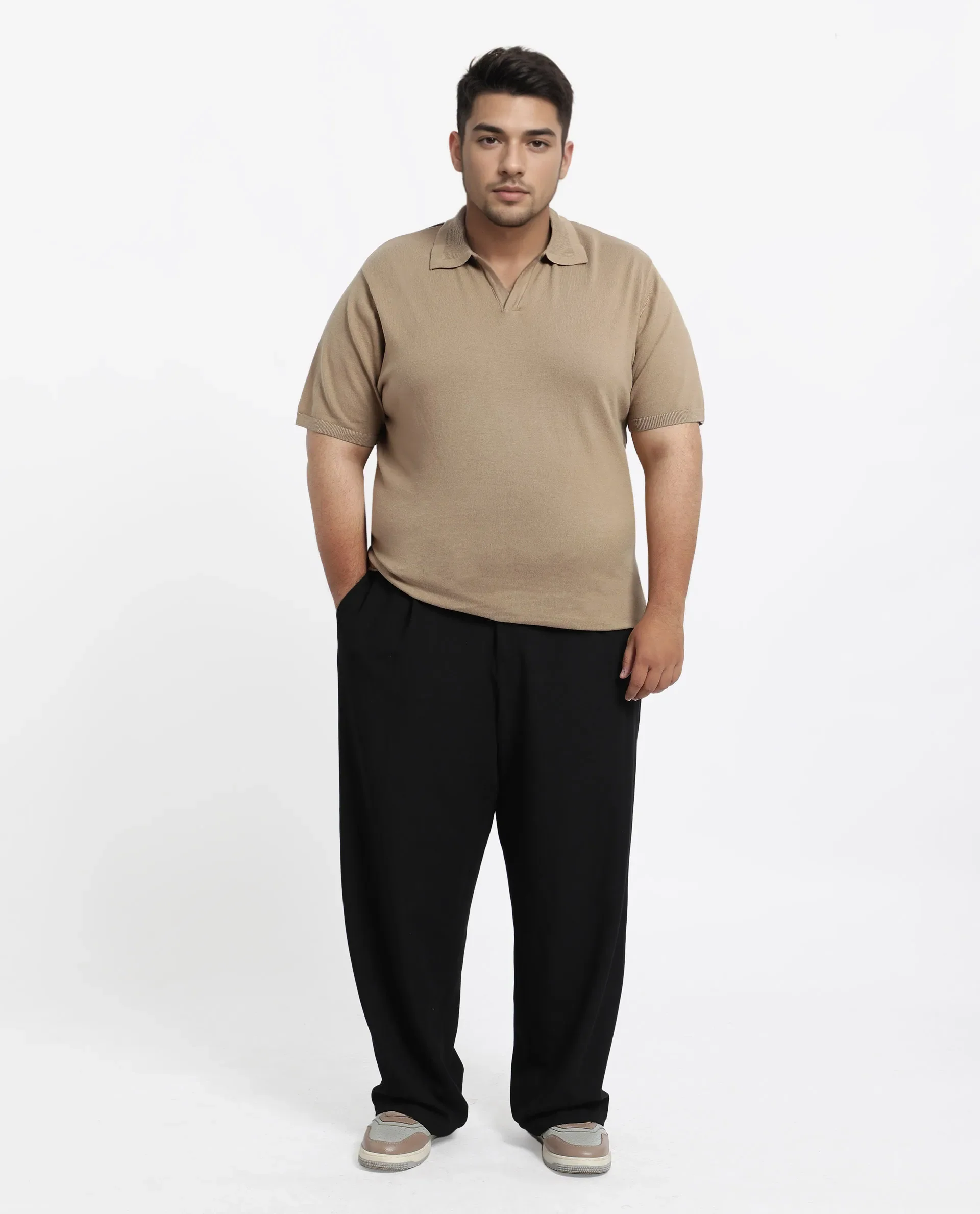 Rare Rabbit Men's Teny-L Khaki Cotton Blend Plain Plus Size Half Sleeve Polo - Image 2