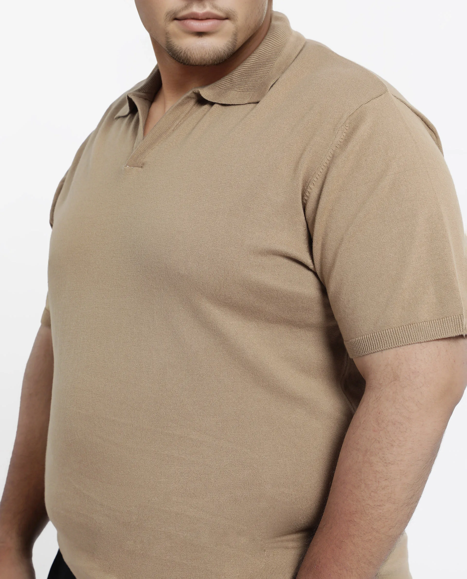 Rare Rabbit Men's Teny-L Khaki Cotton Blend Plain Plus Size Half Sleeve Polo - Image 3