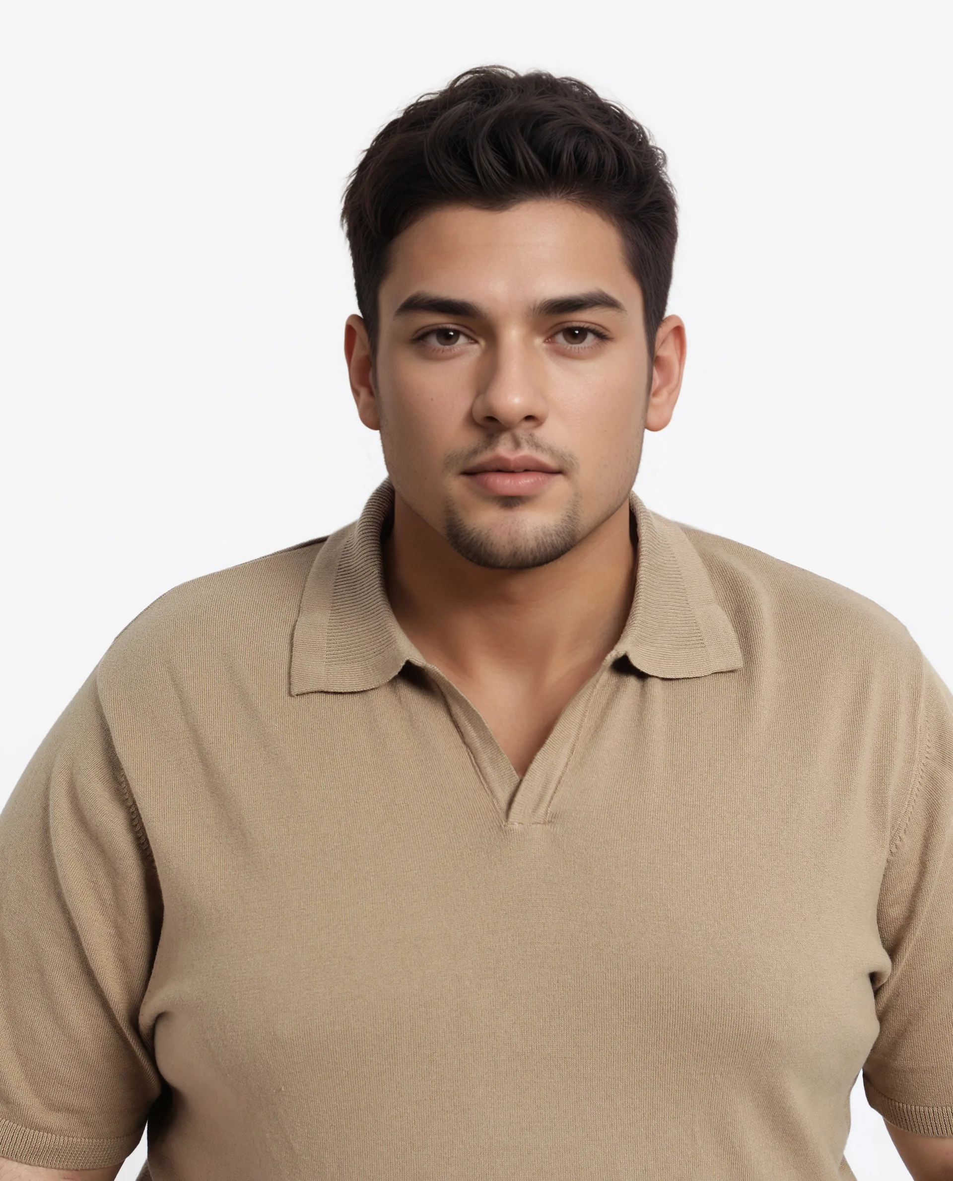 Rare Rabbit Men's Teny-L Khaki Cotton Blend Plain Plus Size Half Sleeve Polo - Image 6