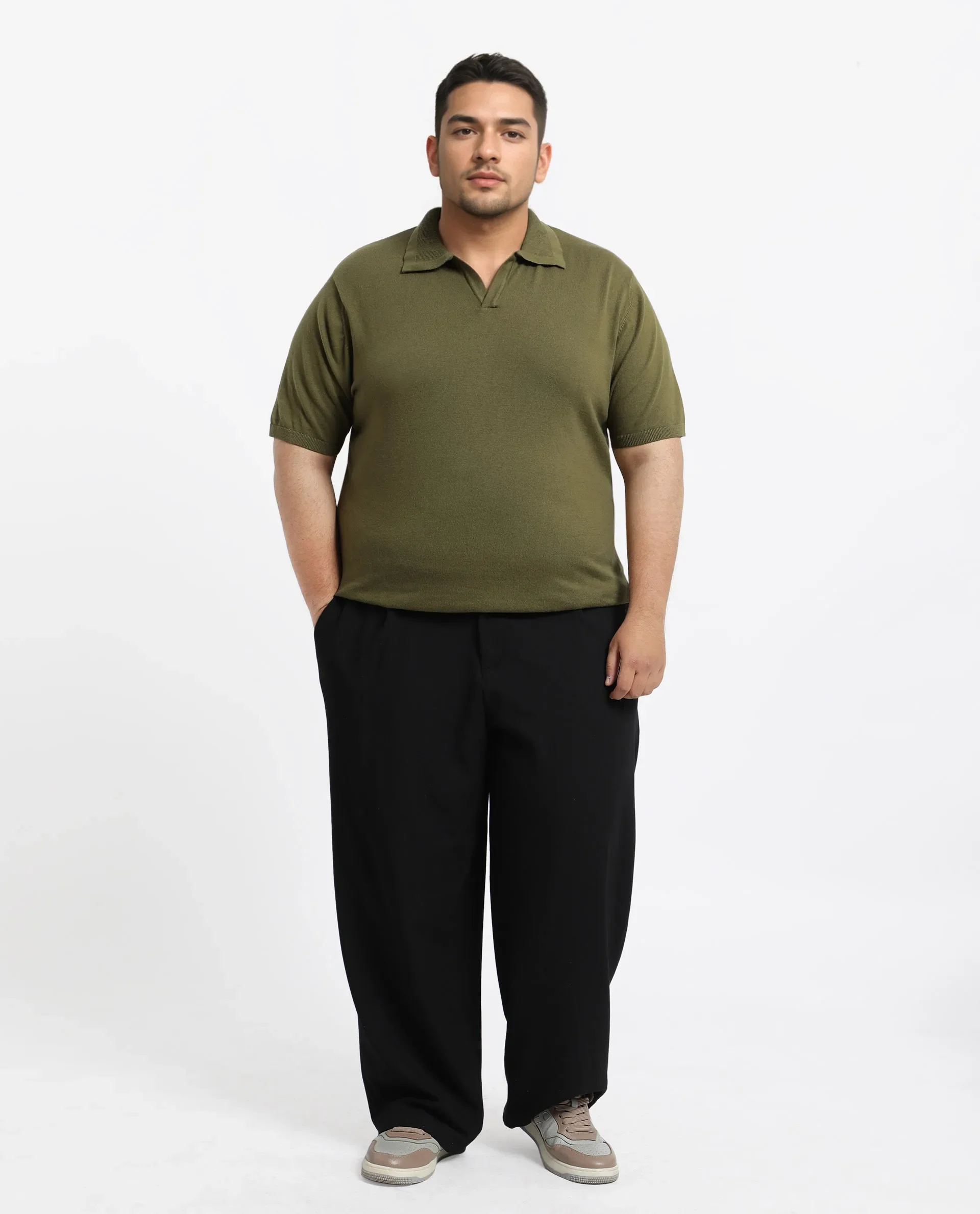 Rare Rabbit Men's Teny-L Olive Cotton Blend Plain Plus Size Half Sleeve Polo - Image 2