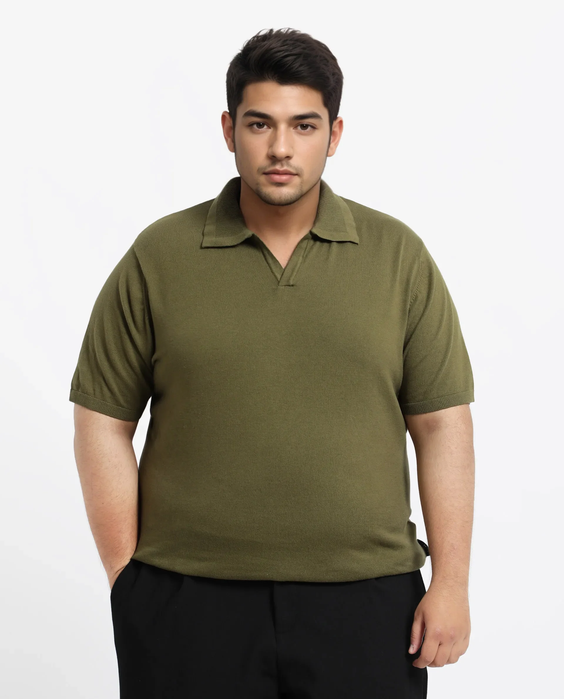 Rare Rabbit Men's Teny-L Olive Cotton Blend Plain Plus Size Half Sleeve Polo - Image 4