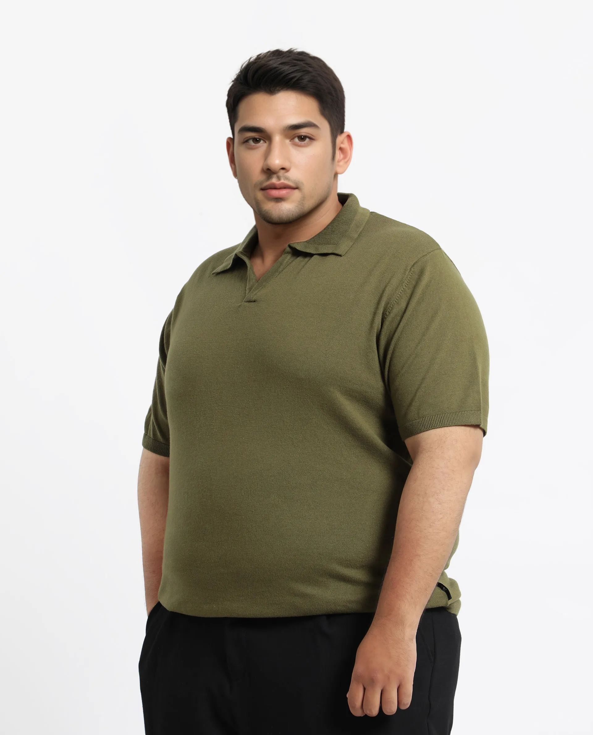 Rare Rabbit Men's Teny-L Olive Cotton Blend Plain Plus Size Half Sleeve Polo - Image 5