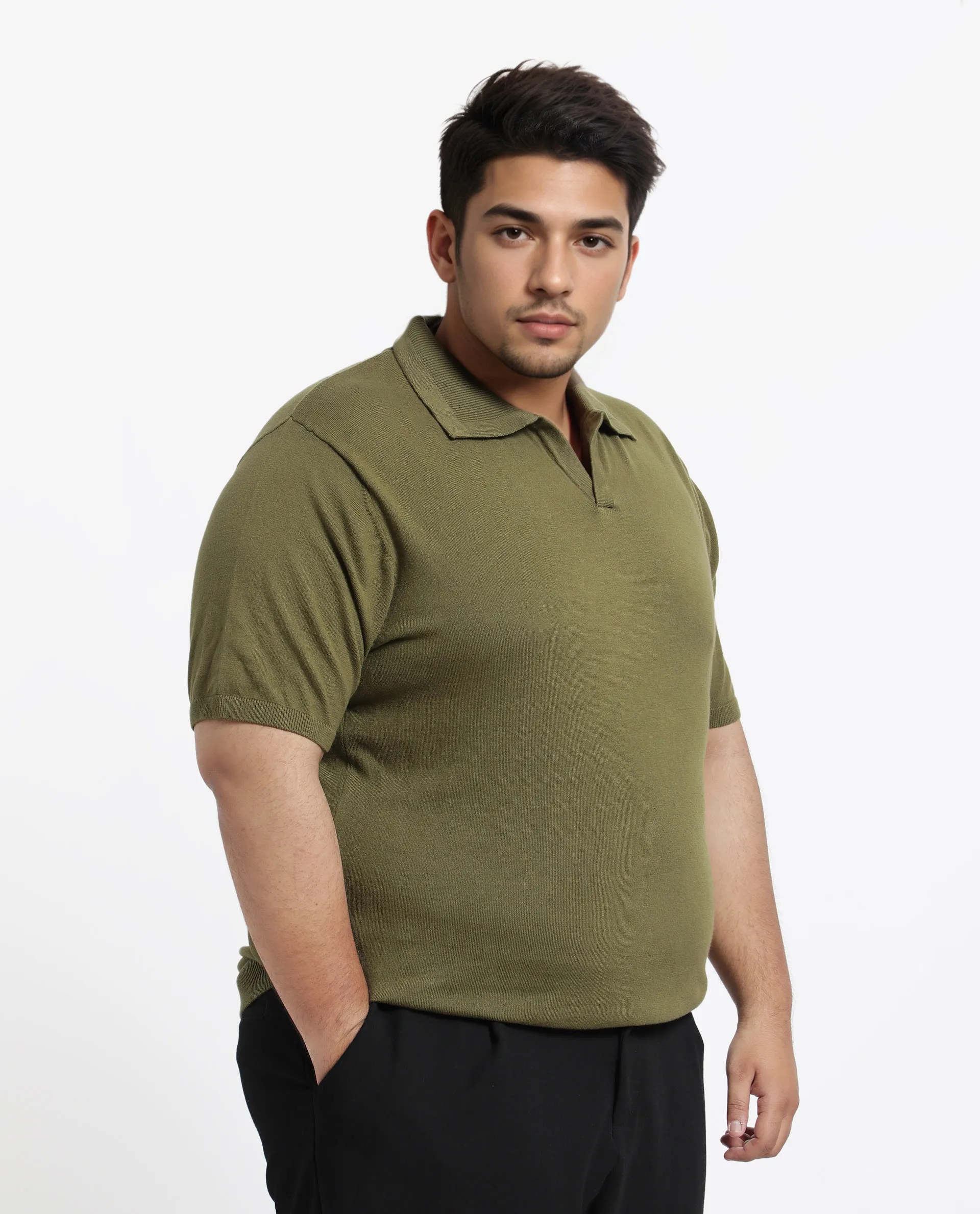 Rare Rabbit Men's Teny-L Olive Cotton Blend Plain Plus Size Half Sleeve Polo - Image 6