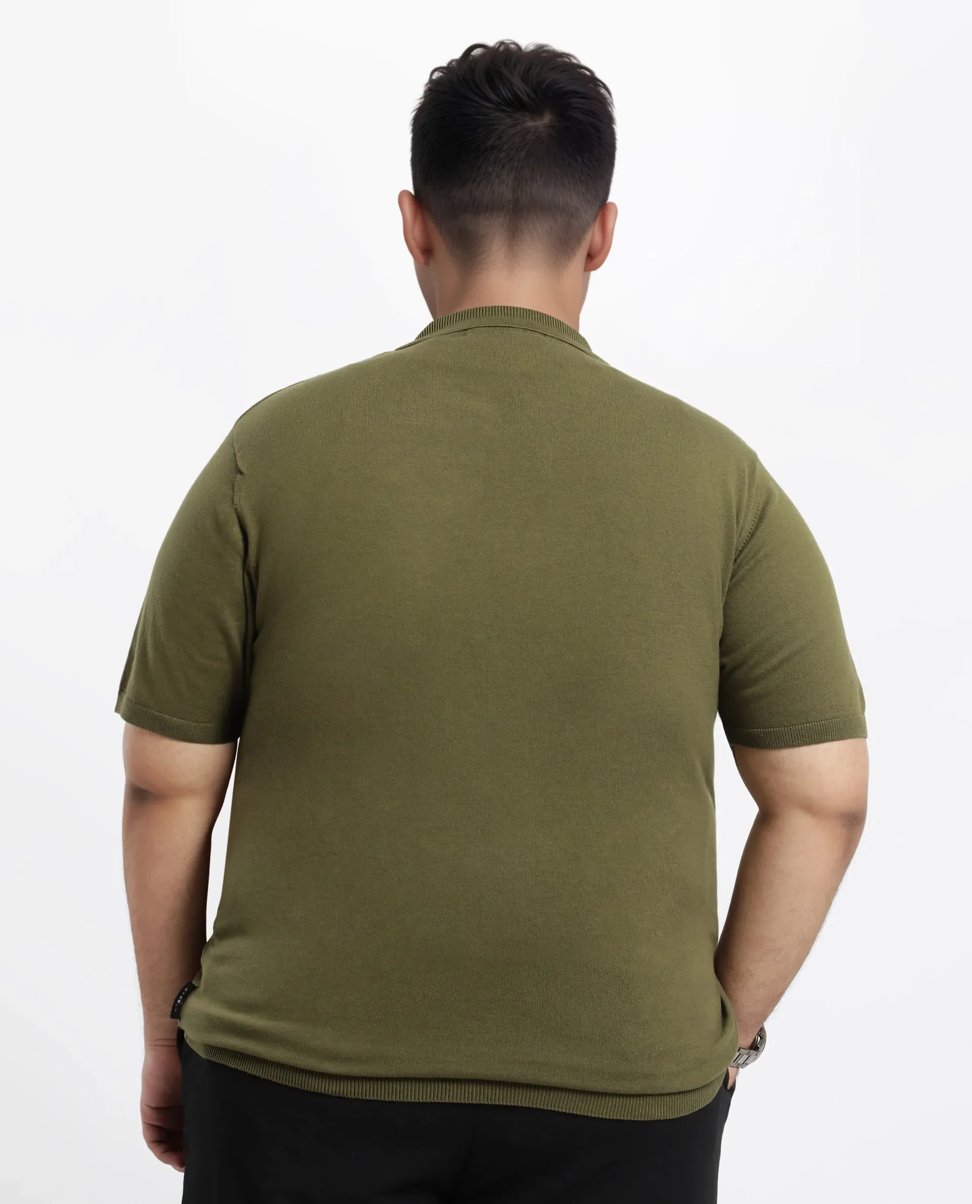 Rare Rabbit Men's Teny-L Olive Cotton Blend Plain Plus Size Half Sleeve Polo - Image 8