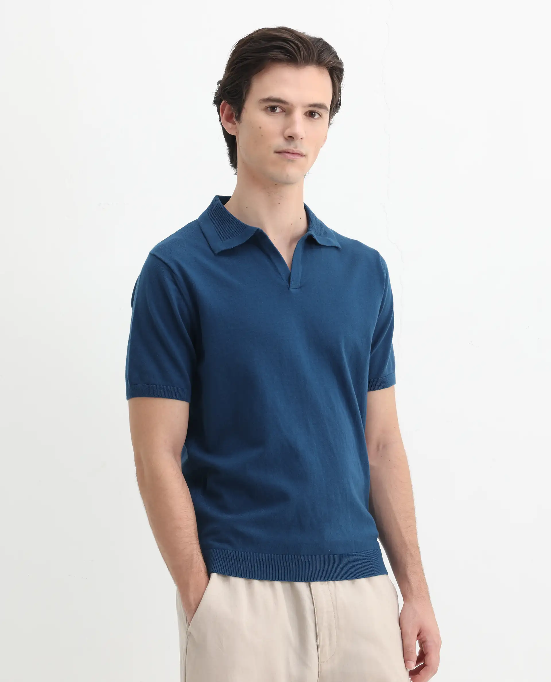 Rare Rabbit Men's Teny Dark Blue Cotton Blend Plain Regular Fit Half Sleeve Polo - Image 6