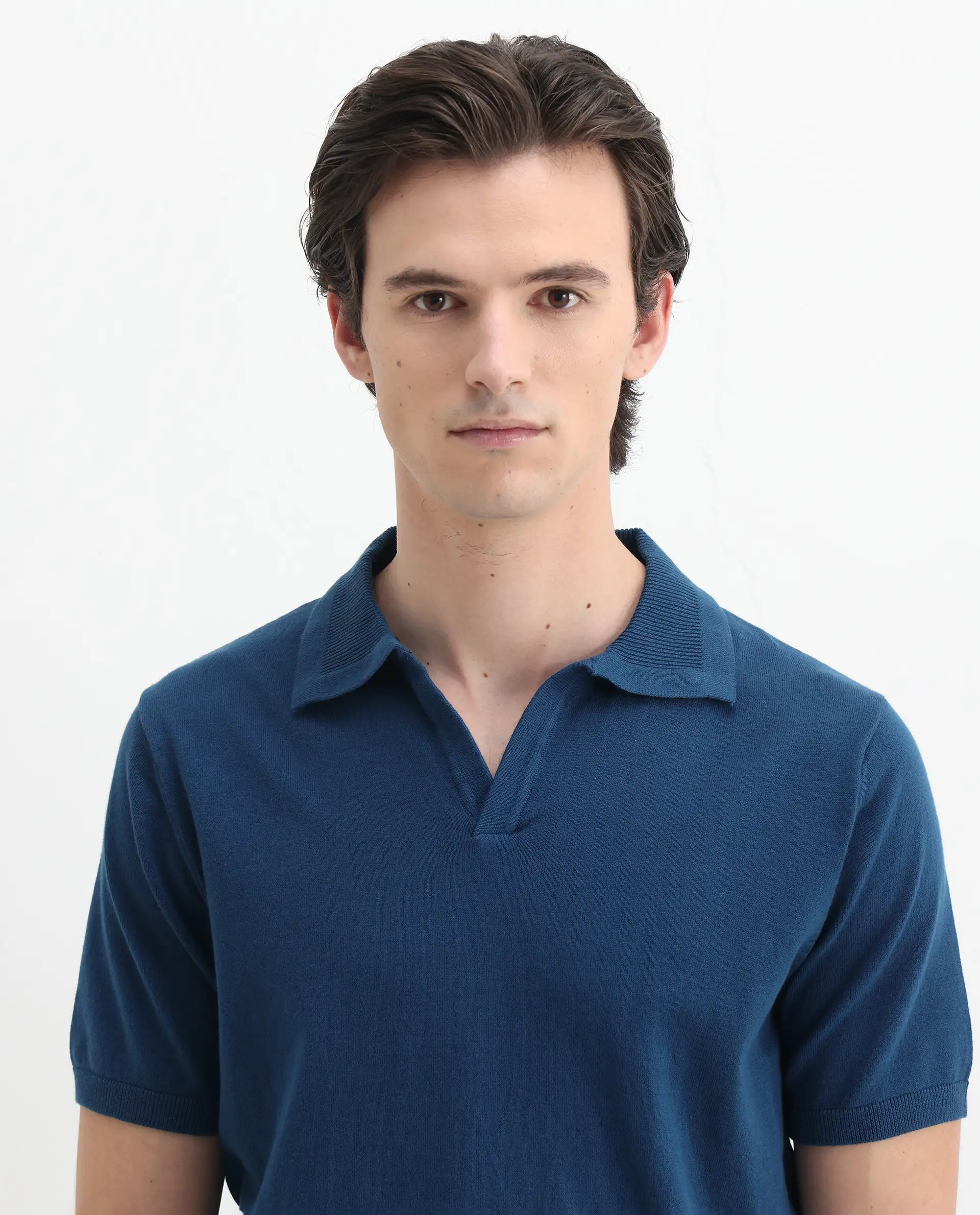 Rare Rabbit Men's Teny Dark Blue Cotton Blend Plain Regular Fit Half Sleeve Polo - Image 7