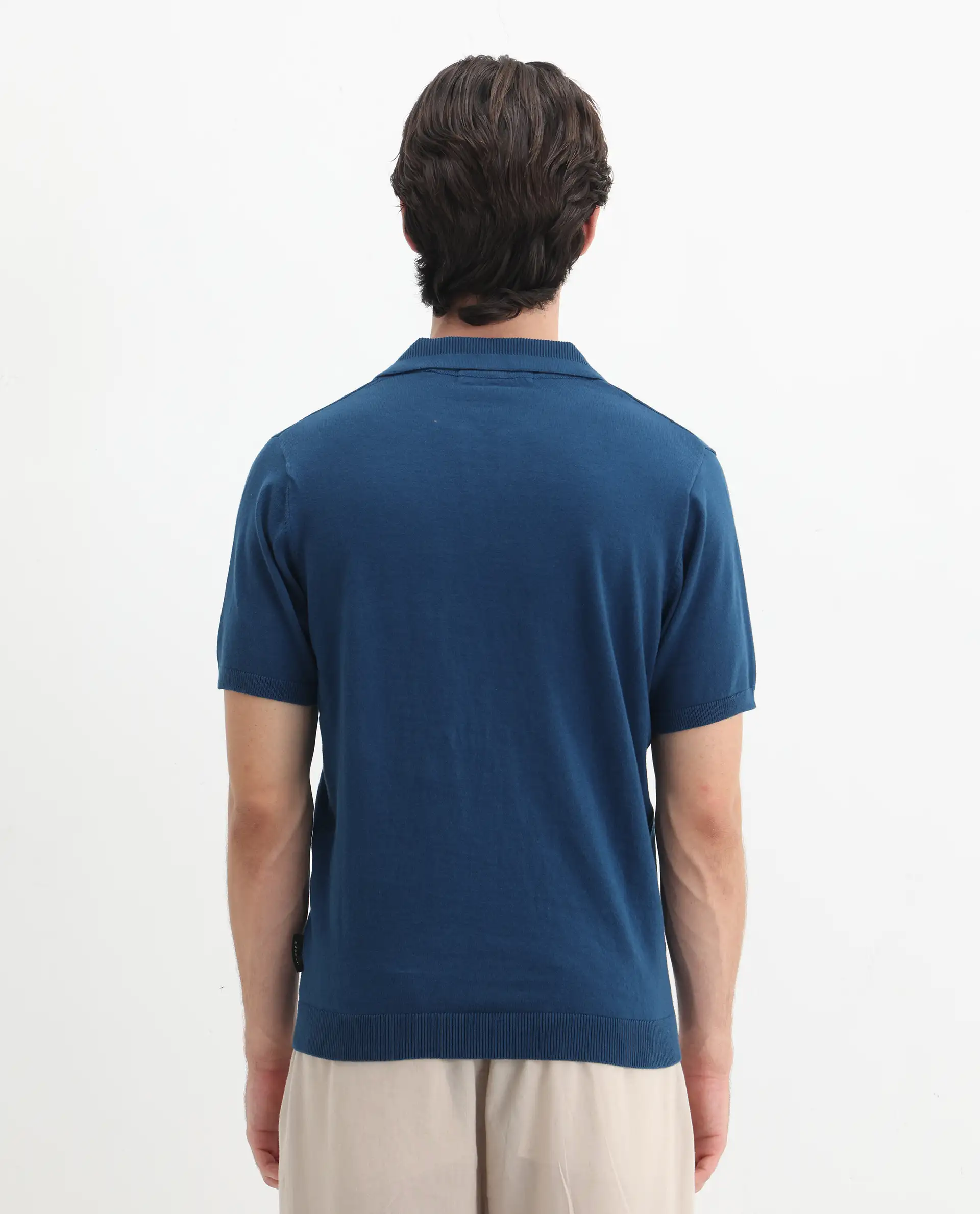 Rare Rabbit Men's Teny Dark Blue Cotton Blend Plain Regular Fit Half Sleeve Polo - Image 8
