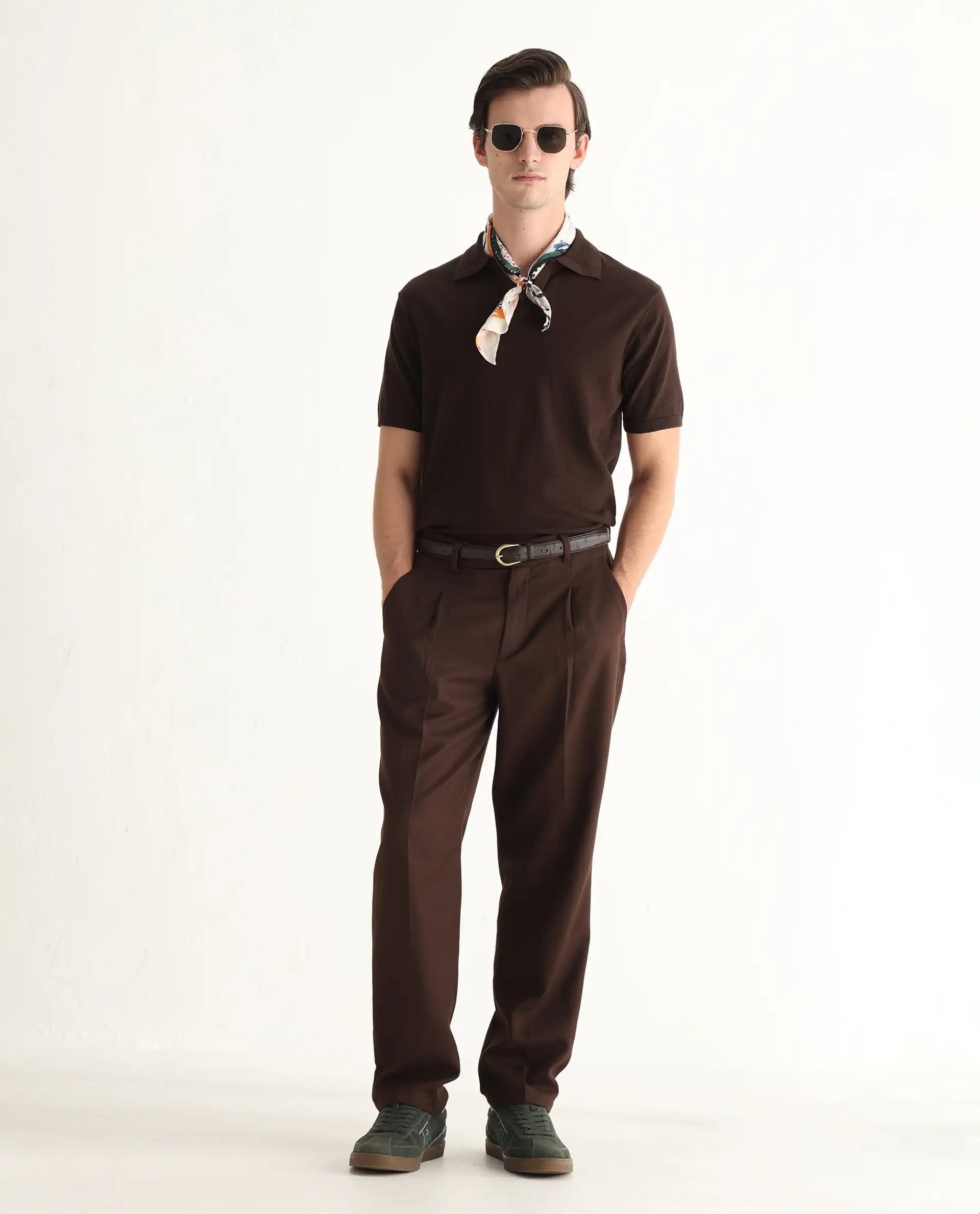 Rare Rabbit Men's Teny Dark Brown Cotton Blend Plain Regular Fit Half Sleeve Polo - Image 2