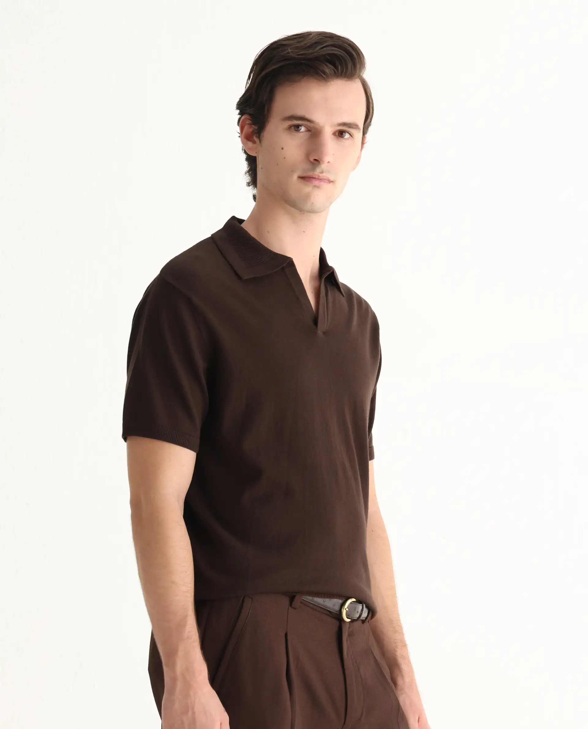 Rare Rabbit Men's Teny Dark Brown Cotton Blend Plain Regular Fit Half Sleeve Polo - Image 5