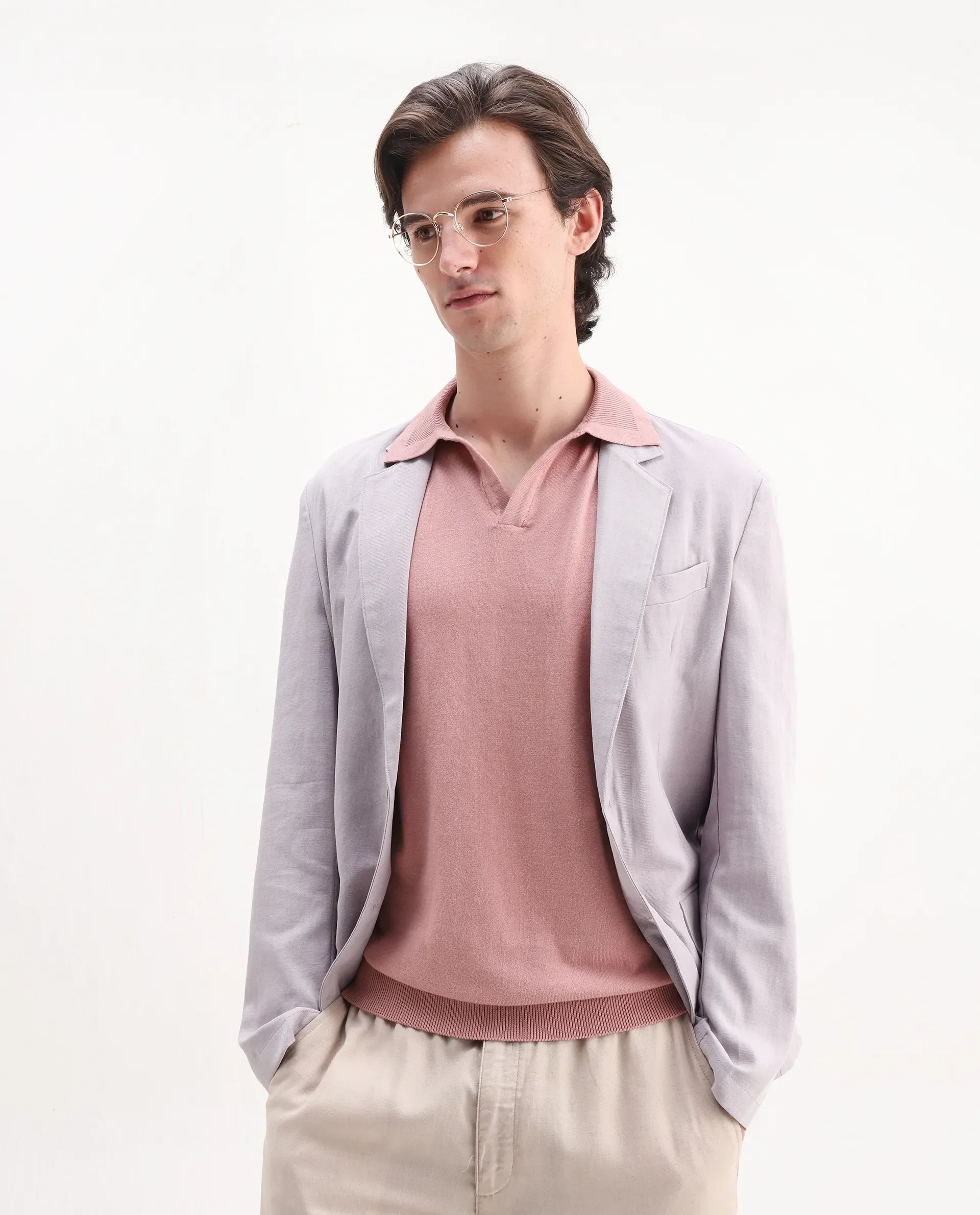 Rare Rabbit Men's Teny Dusky Pink Cotton Blend Plain Regular Fit Half Sleeve Polo