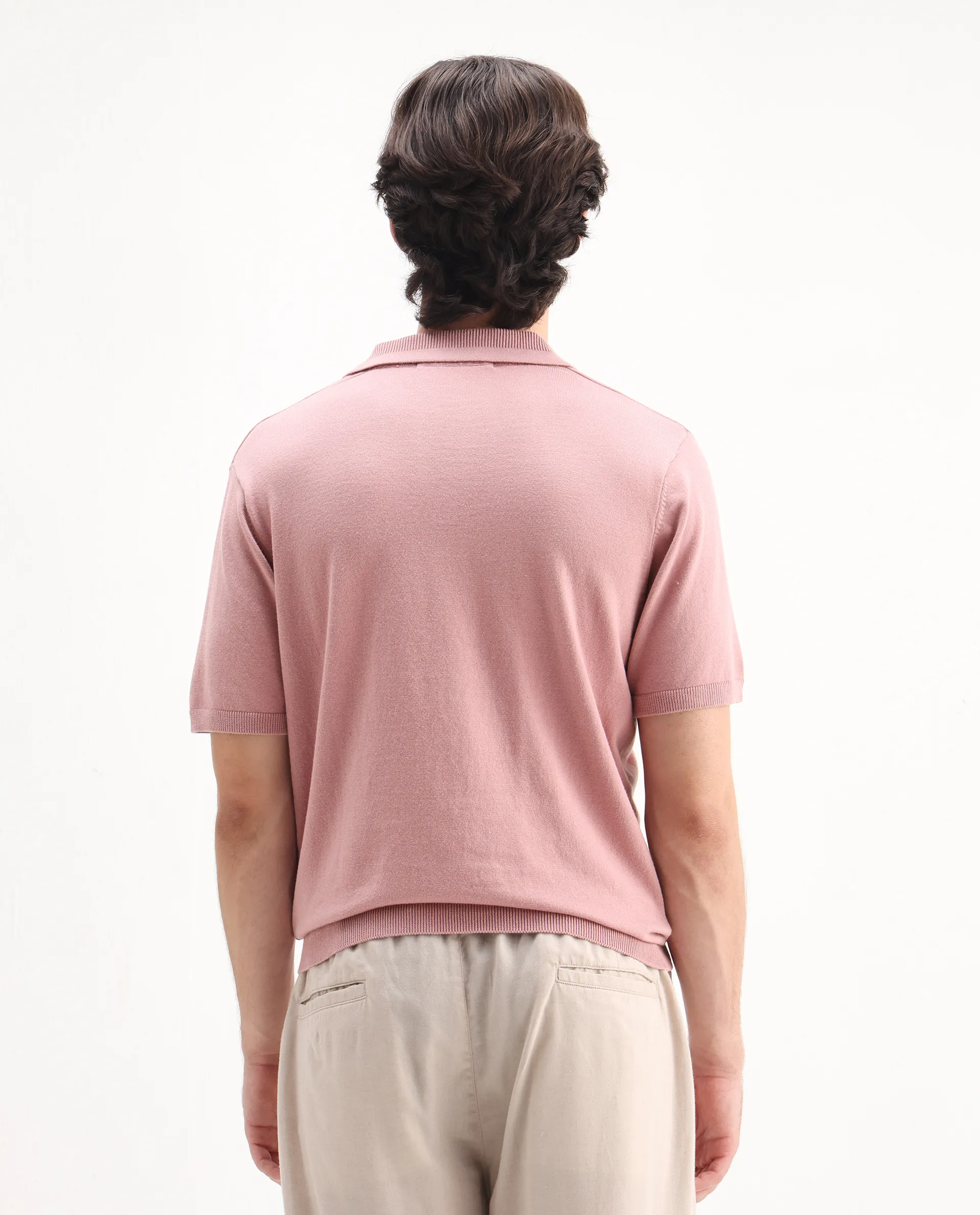 Rare Rabbit Men's Teny Dusky Pink Cotton Blend Plain Regular Fit Half Sleeve Polo - Image 7