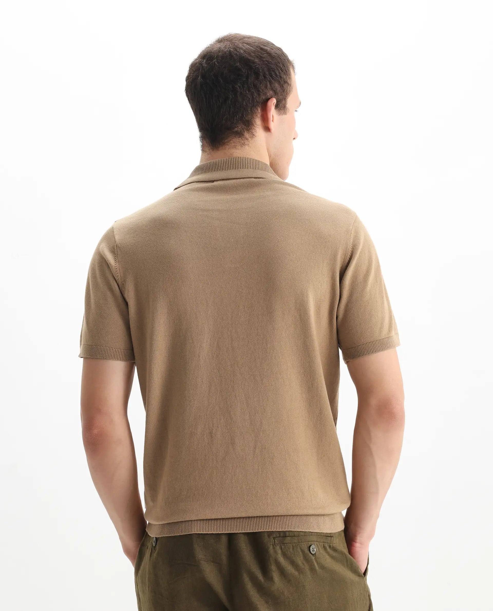 Rare Rabbit Men's Teny Khaki Cotton Blend Plain Regular Fit Half Sleeve Polo - Image 6