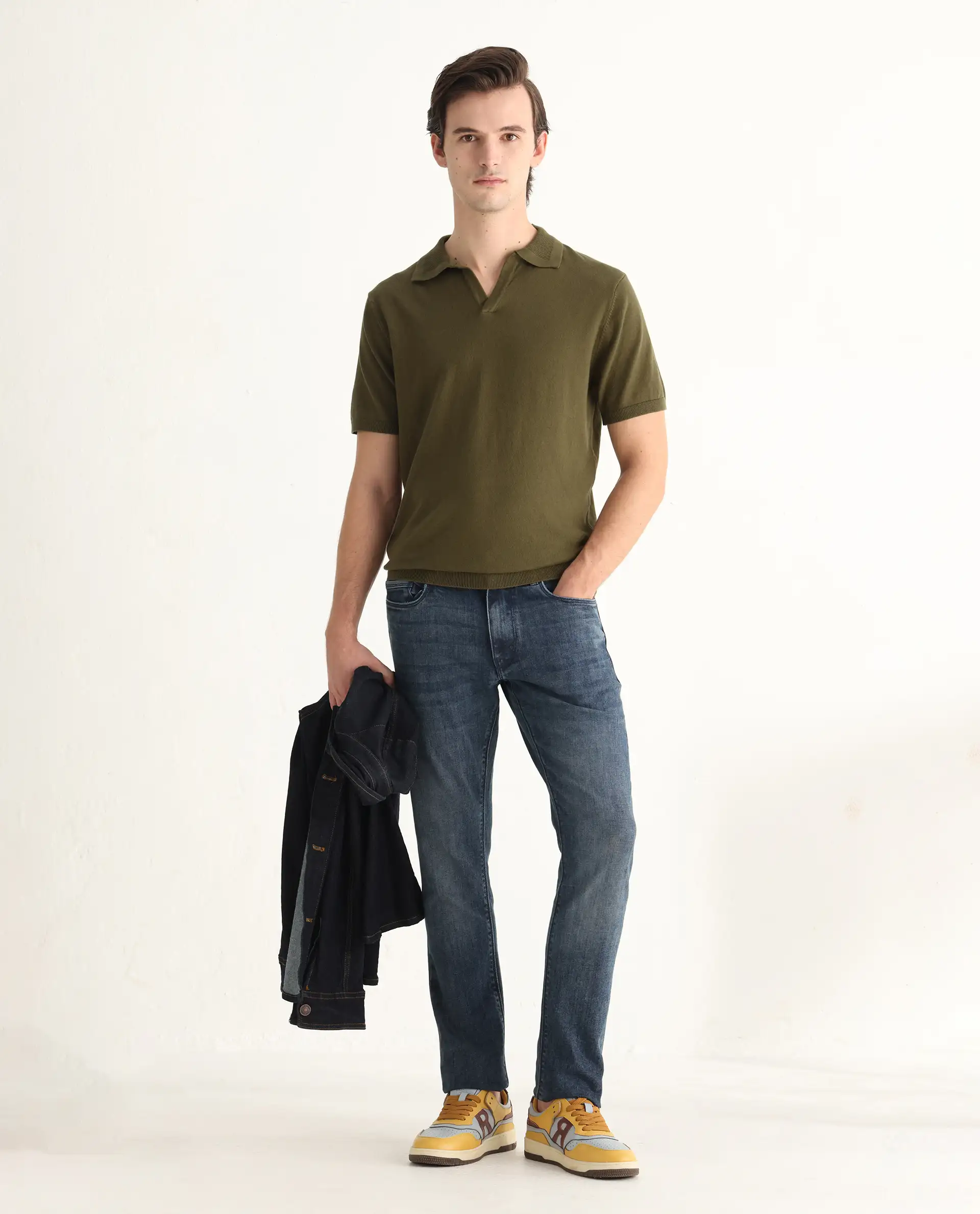 Rare Rabbit Men's Teny Olive Cotton Blend Plain Regular Fit Half Sleeve Polo - Image 2