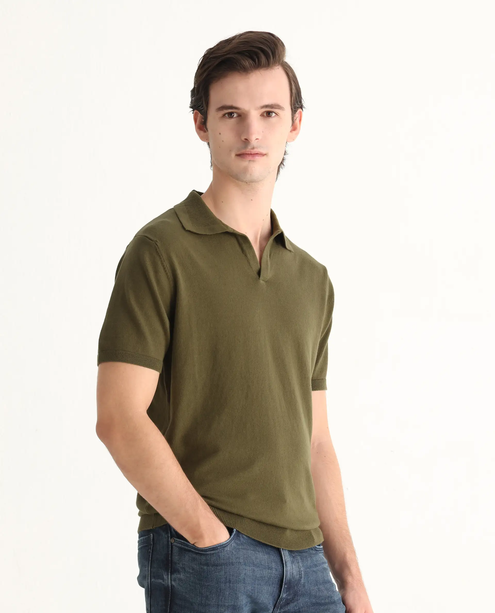 Rare Rabbit Men's Teny Olive Cotton Blend Plain Regular Fit Half Sleeve Polo - Image 6