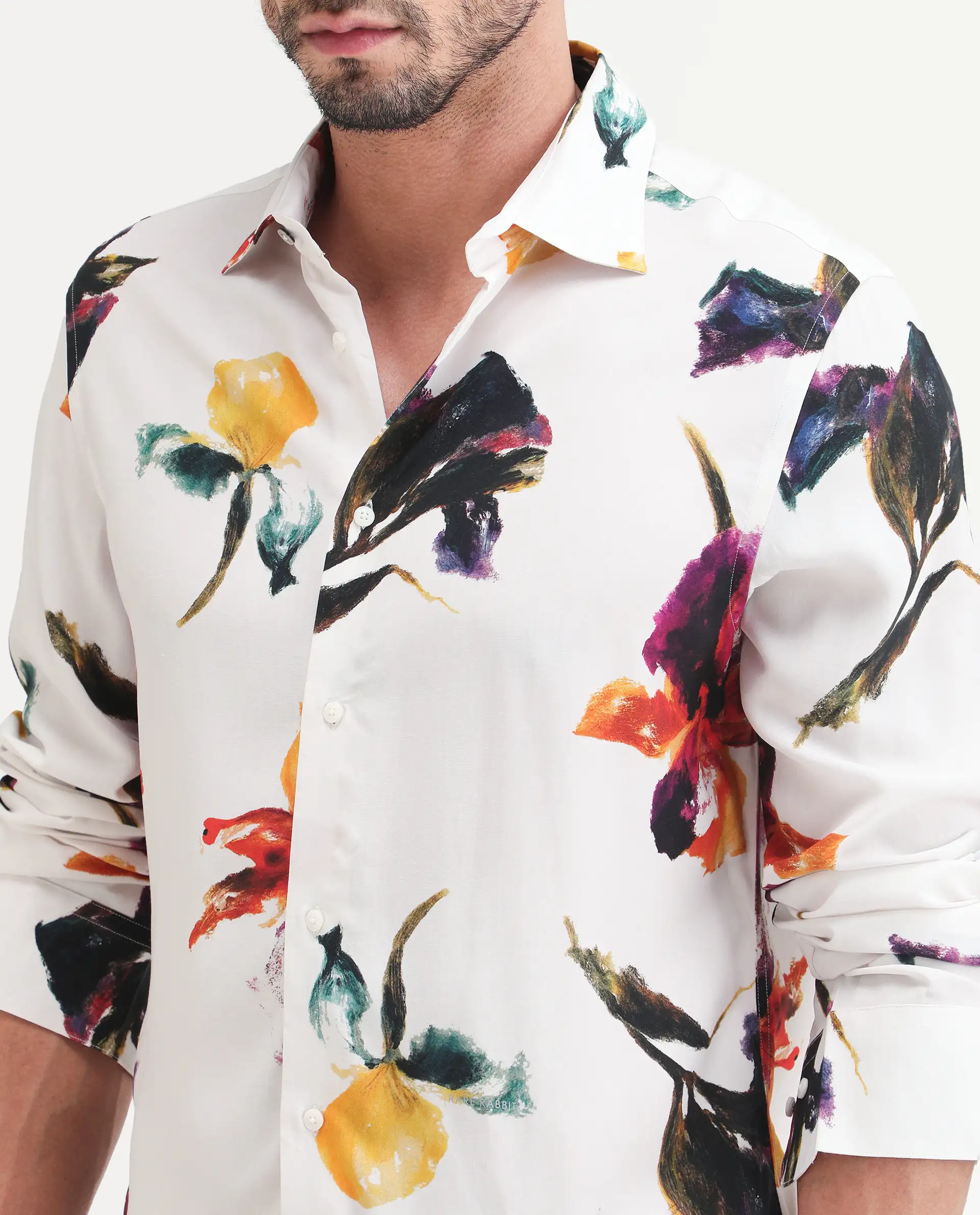 Rare Rabbit Men's Tera White Viscose Fabric Full Sleeve Spread Collar Regular Floral Print Shirt - Image 3