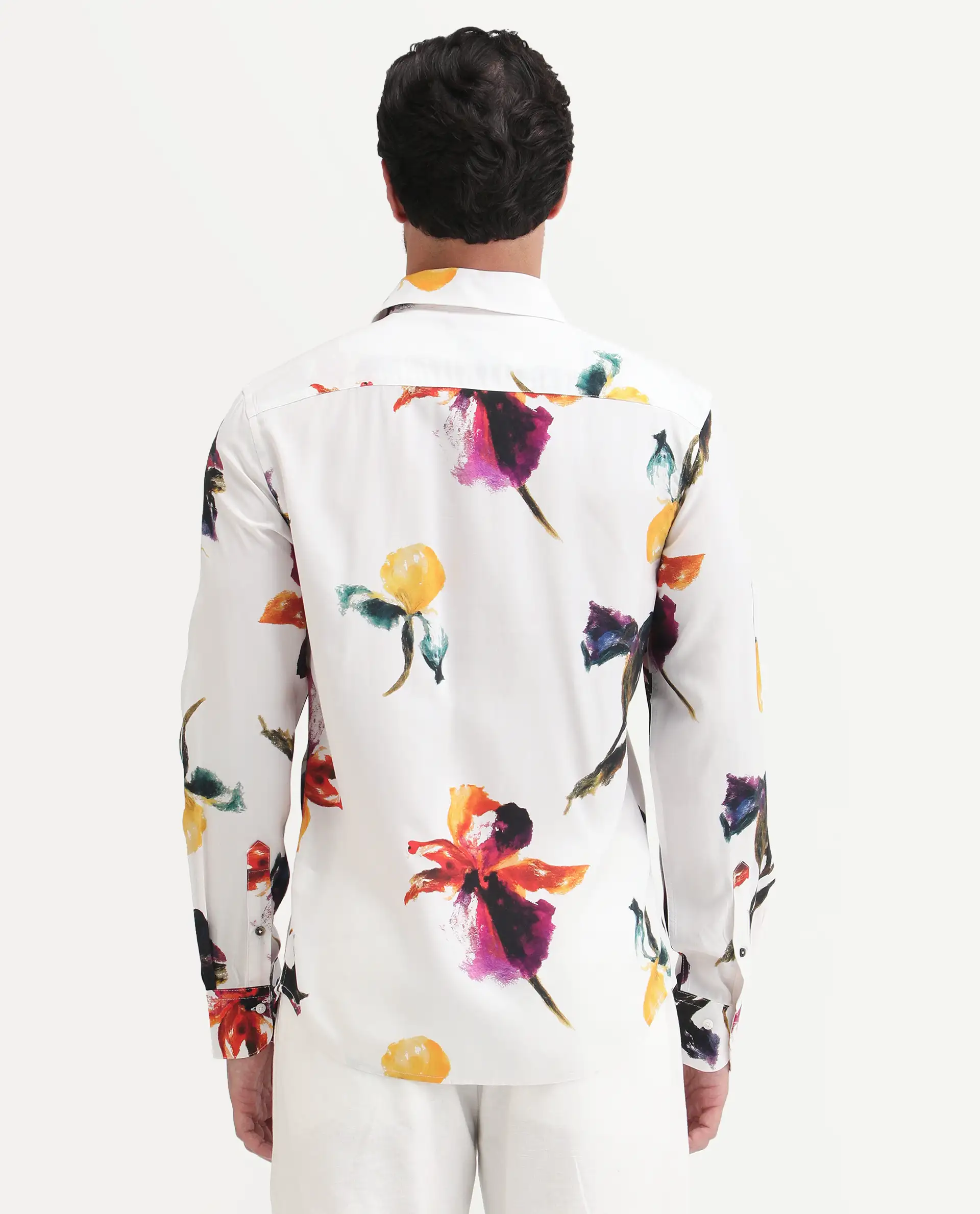 Rare Rabbit Men's Tera White Viscose Fabric Full Sleeve Spread Collar Regular Floral Print Shirt - Image 7