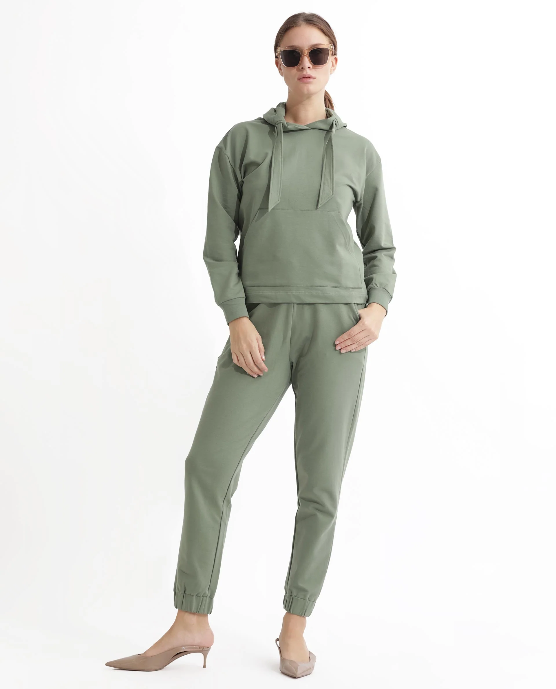 Rareism Women's Terac Dusky Green Polyester Blend Plain Ankle Length Regular Fit Track Pant - Image 10