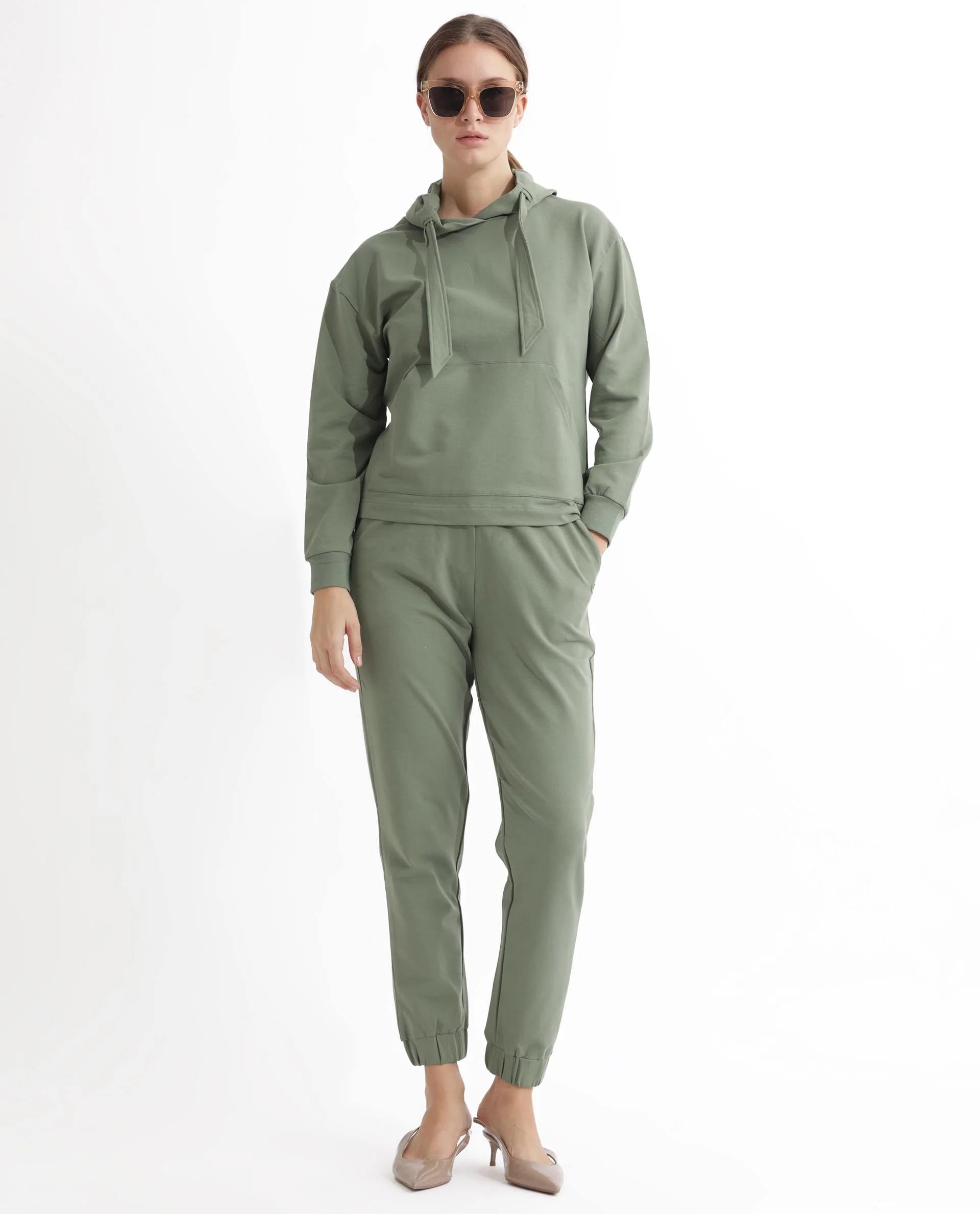 Rareism Women's Terac Dusky Green Polyester Blend Plain Ankle Length Regular Fit Track Pant - Image 11