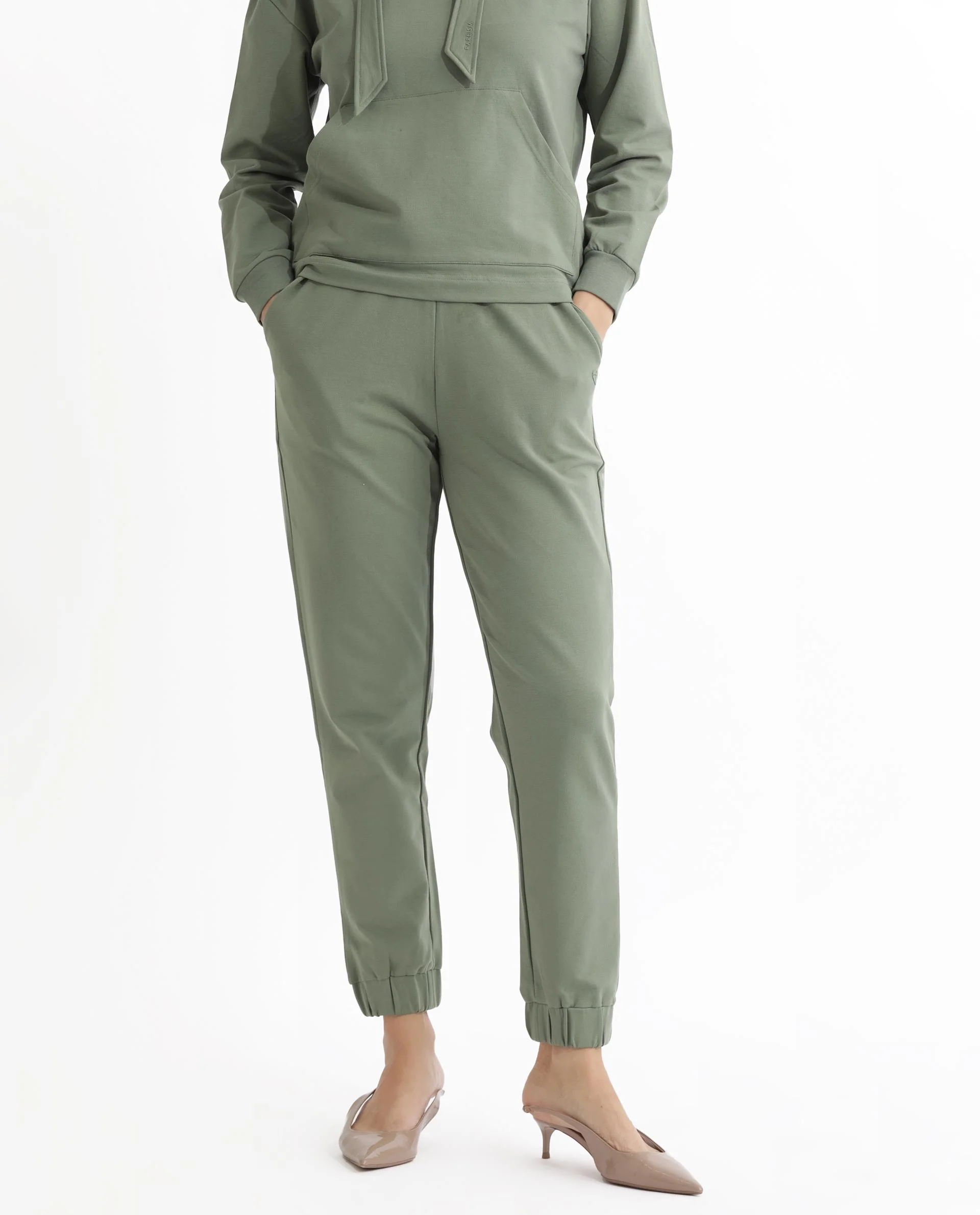 Rareism Women's Terac Dusky Green Polyester Blend Plain Ankle Length Regular Fit Track Pant - Image 2