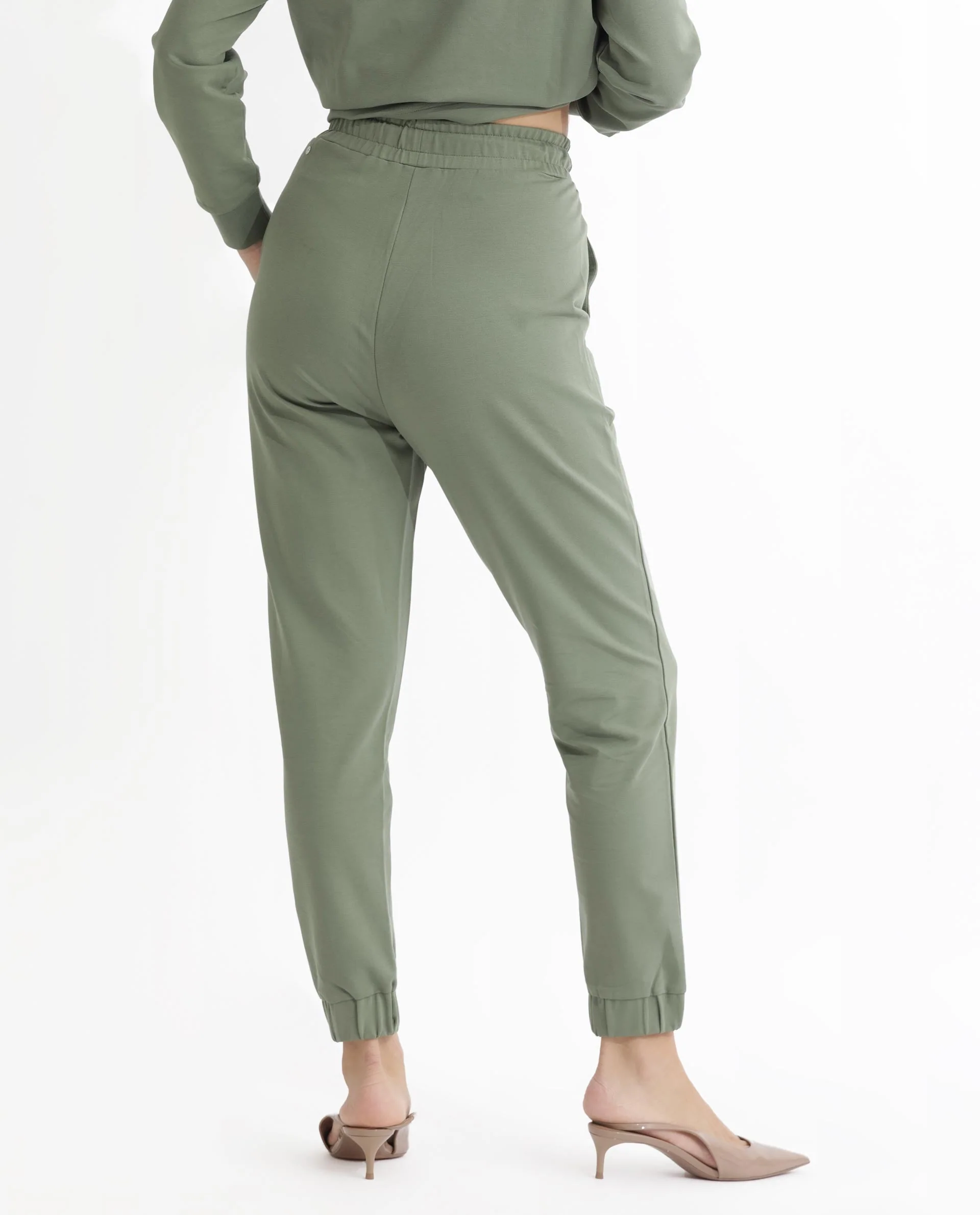 Rareism Women's Terac Dusky Green Polyester Blend Plain Ankle Length Regular Fit Track Pant - Image 7