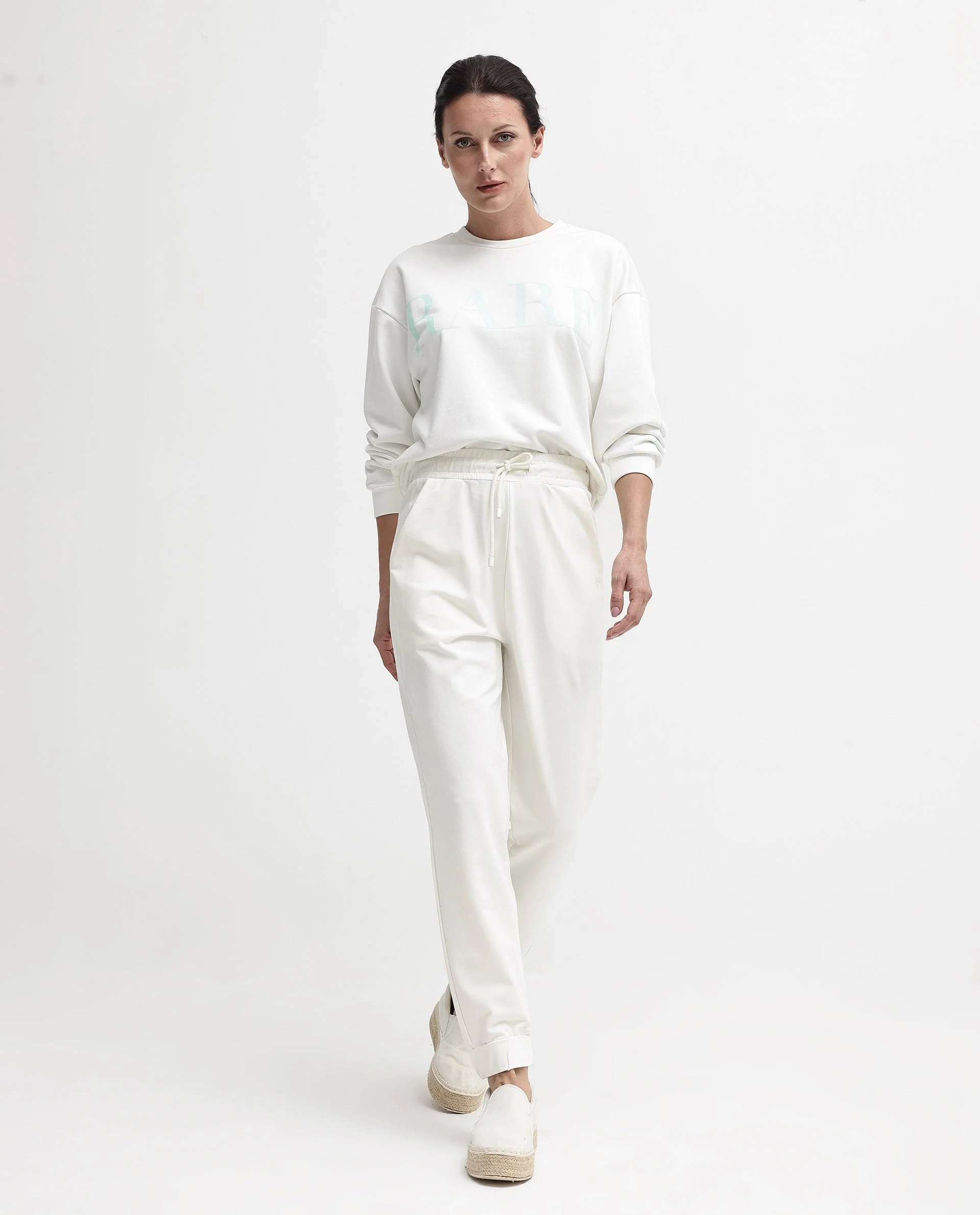 Rareism Women's Terac Off White Polyester Blend Plain Ankle Length Regular Fit Track Pant - Image 10
